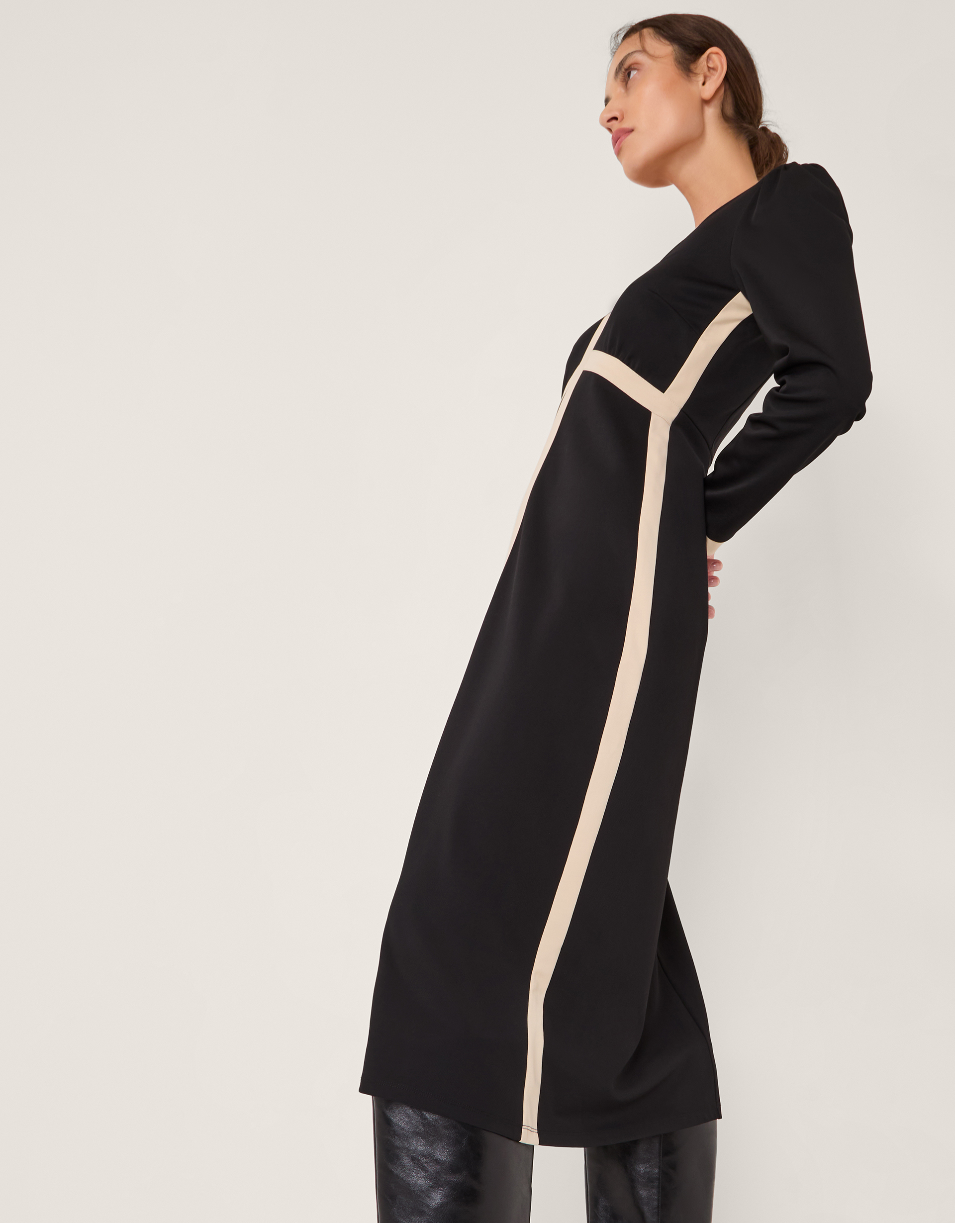 Monsoon Paloma Contrast Panel Jersey Midi Dress Black, view 4