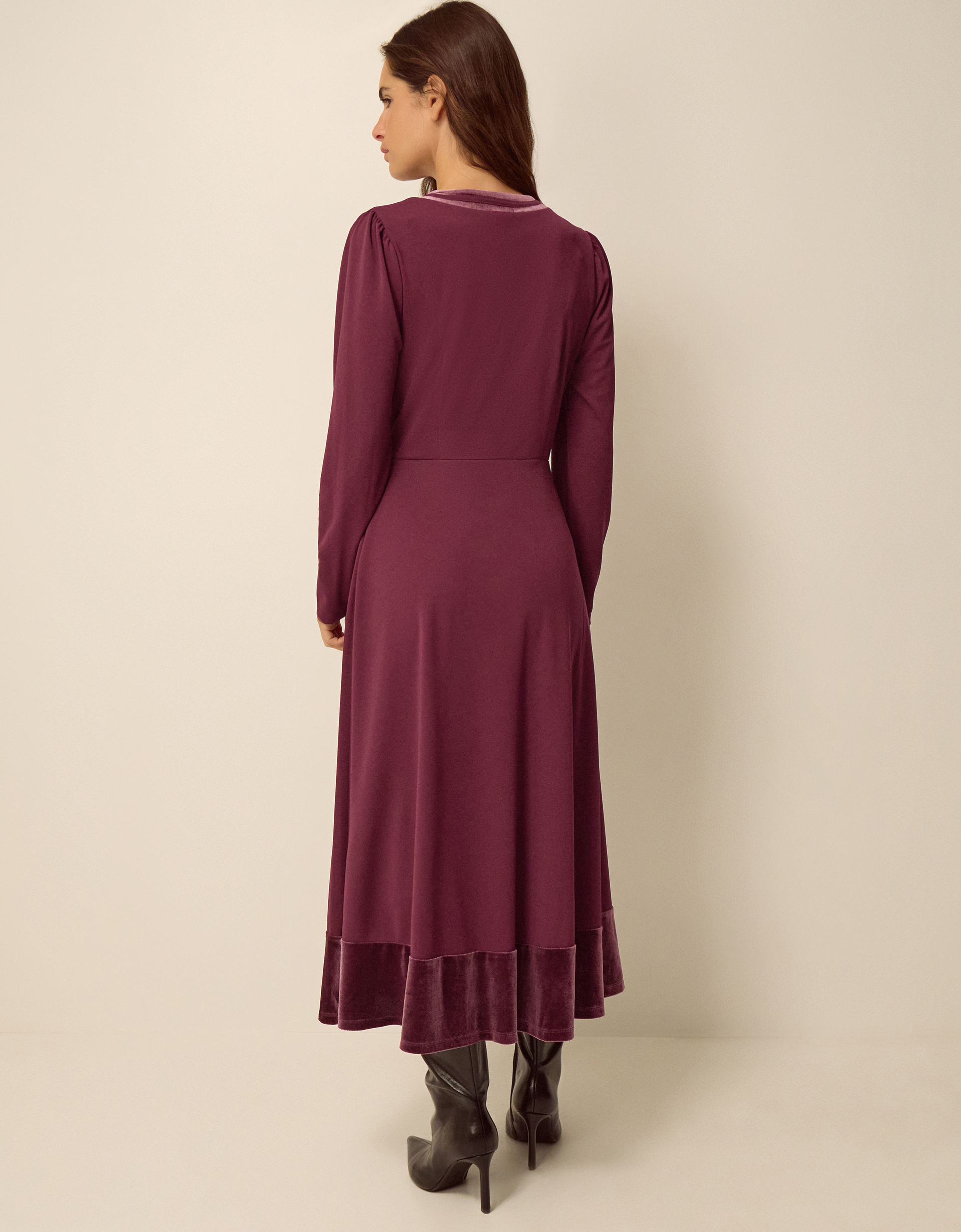 Monsoon Viv Velvet V-Neck Jersey Midi Dress, view 3