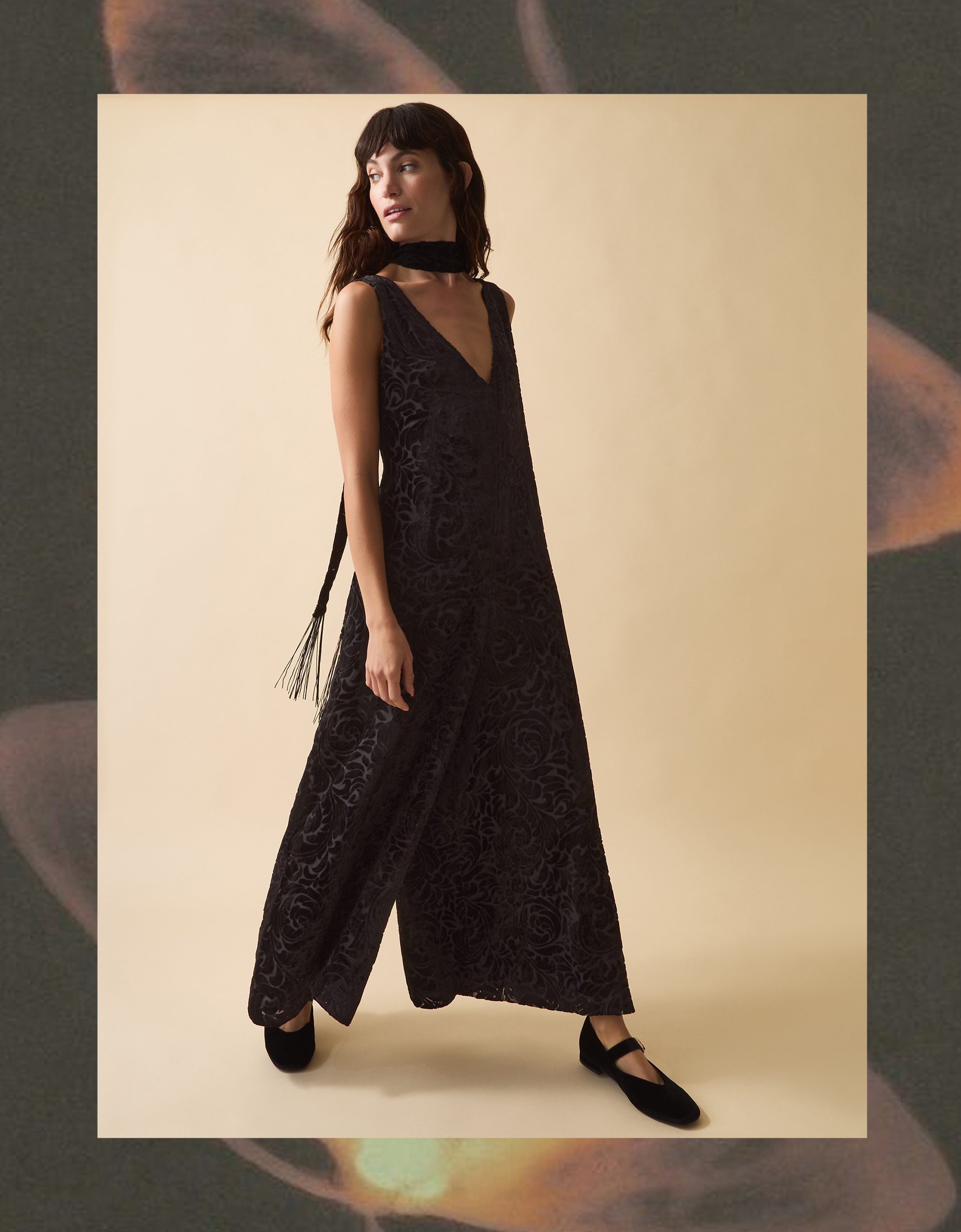 Monsoon Clemence Gigi Velvet Burnout Palazzo Jumpsuit in black