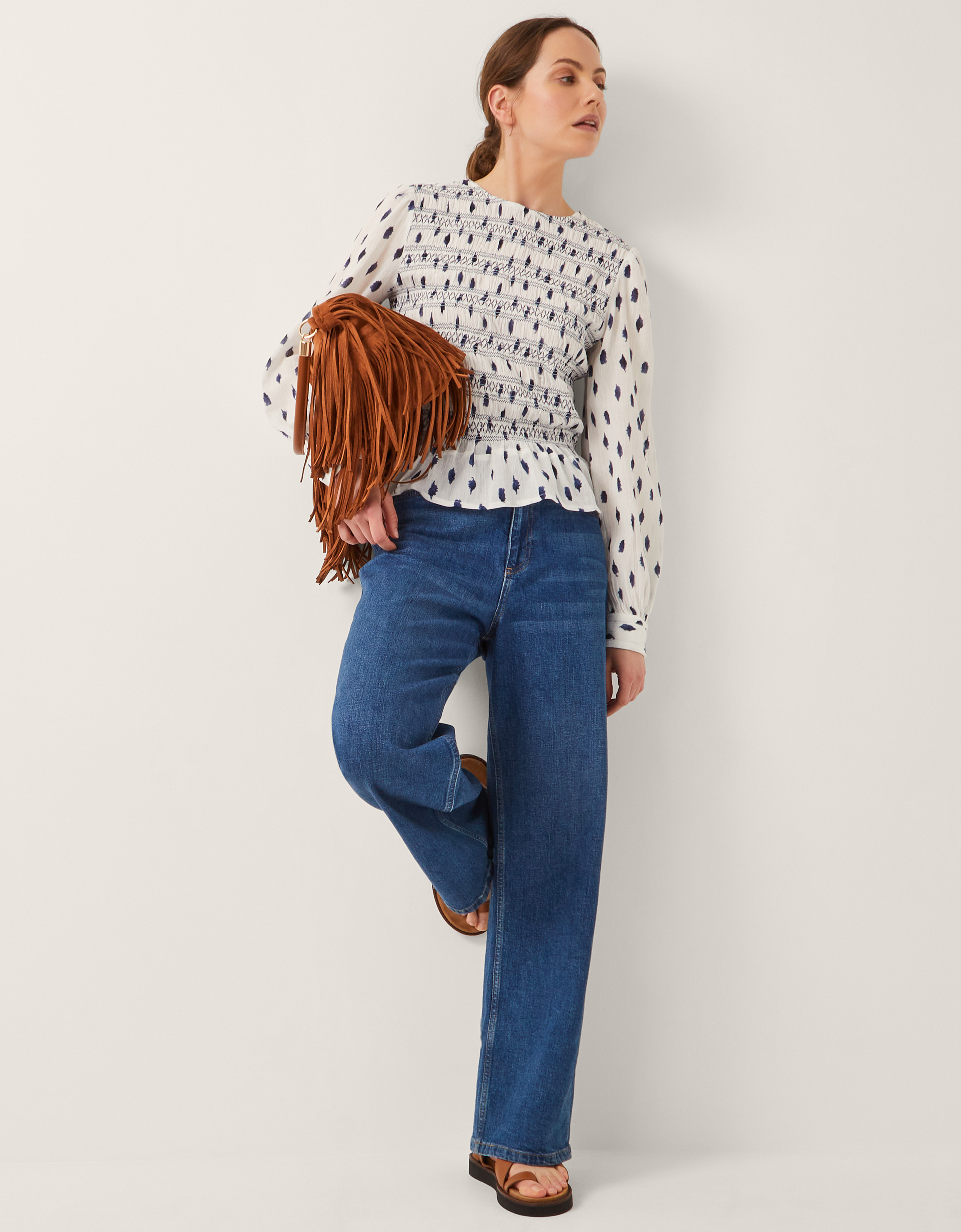 Monsoon Molly Spot Smocked Top, view 5