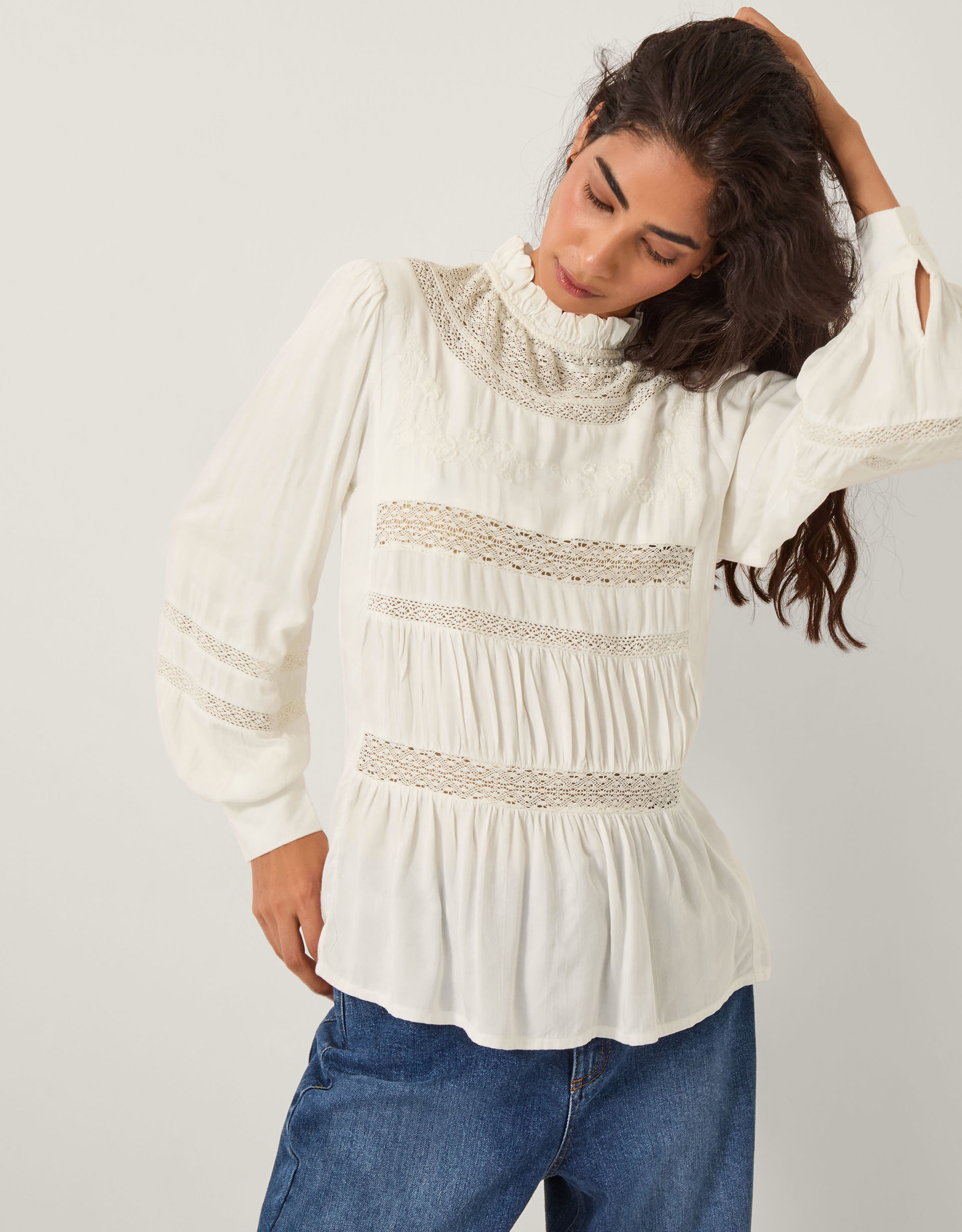Monsoon Lila Embroidered Lace Panel Blouse