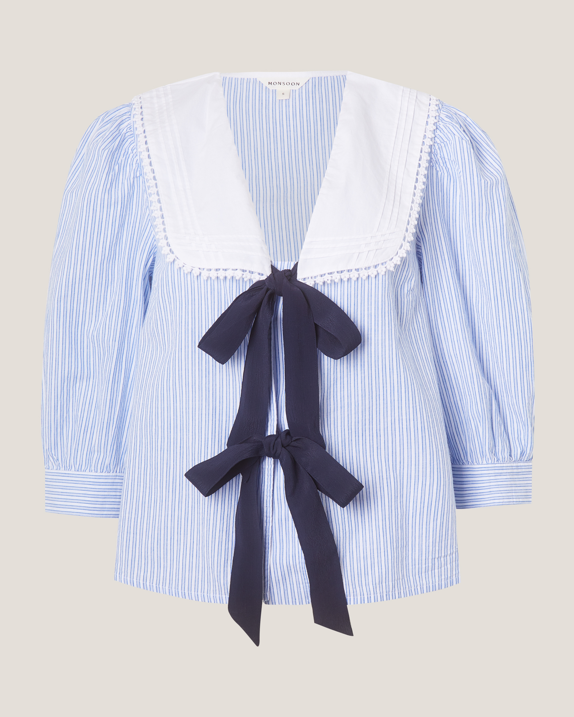 Monsoon Xenia Tie Front Stripe Blouse, view 5