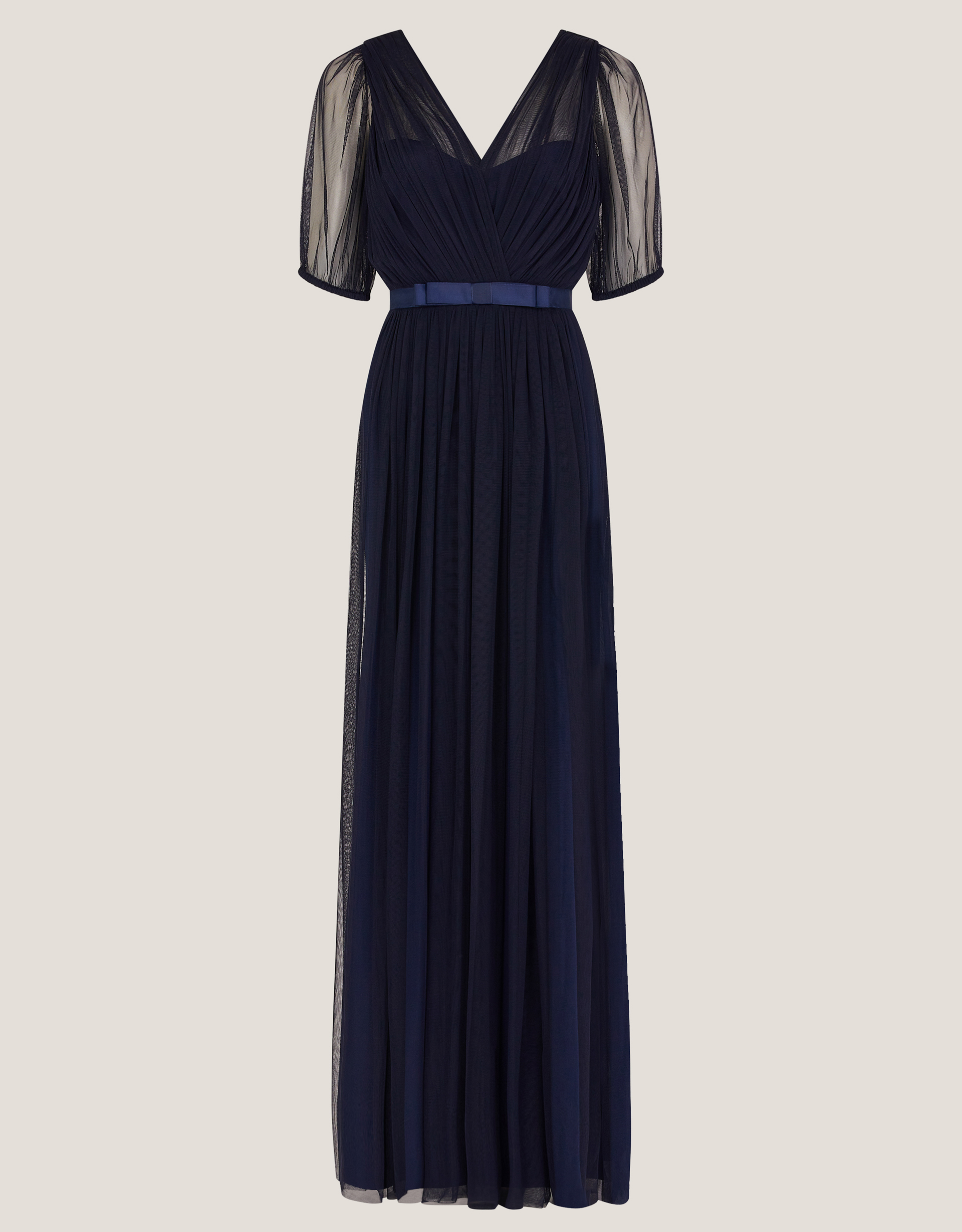 Monsoon Ellie Sheer Sleeve Plunge Tulle Maxi Dress in Blue, view 5