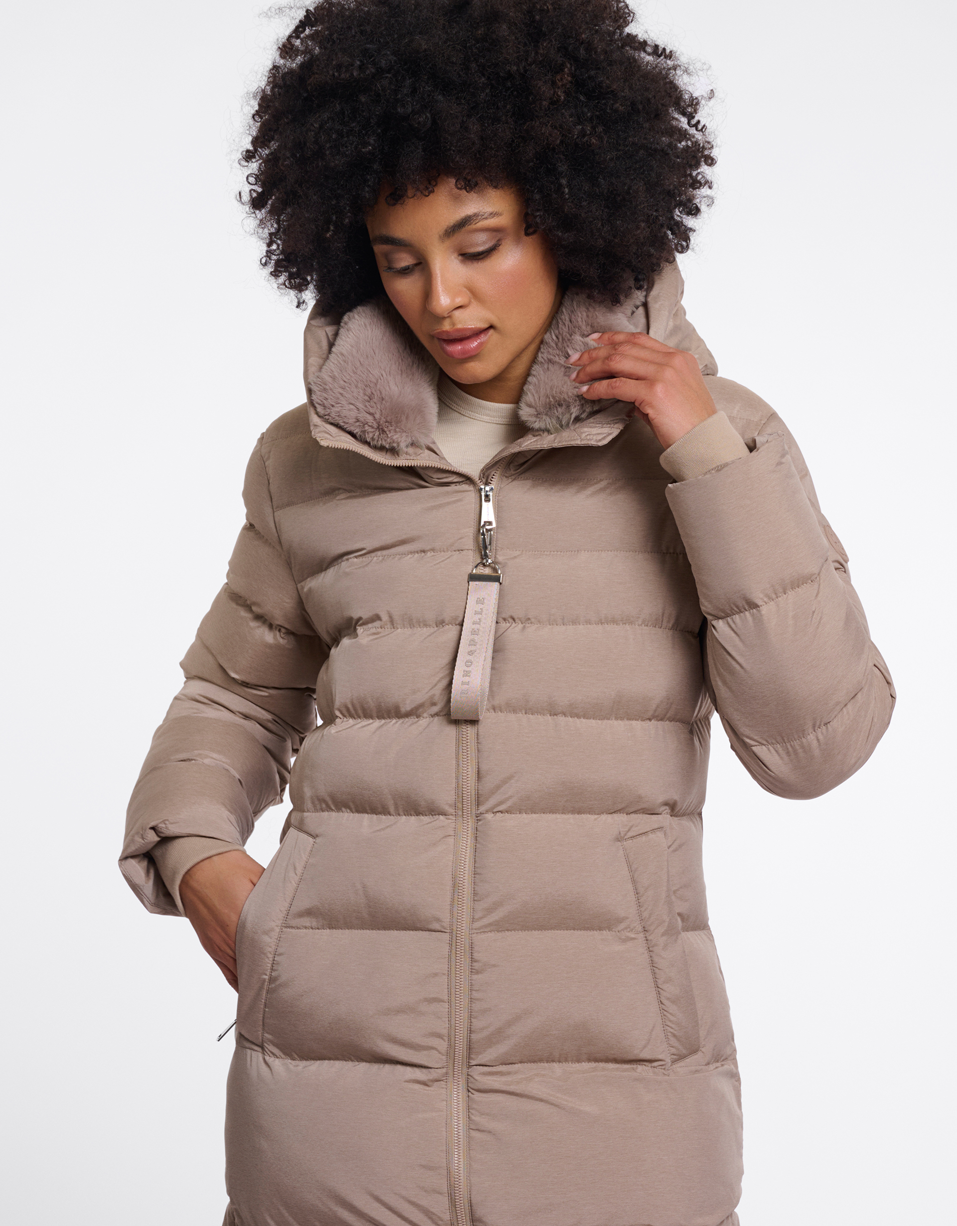 Monsoon Rino & Pelle Hudson Long Padded Coat in Camel, view 3