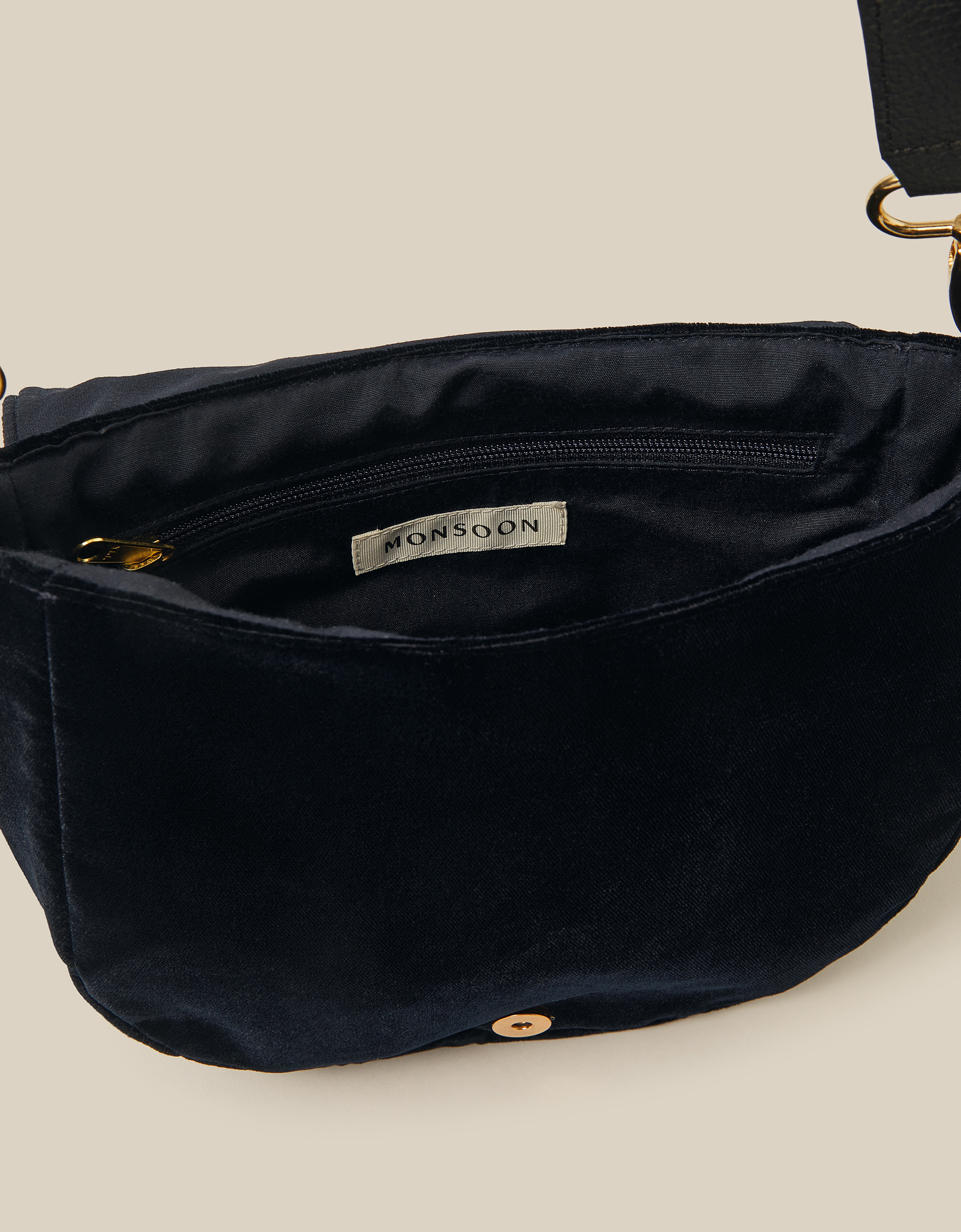 Monsoon Dori Embroidered Velvet Saddle Crossbody Bag, view 3