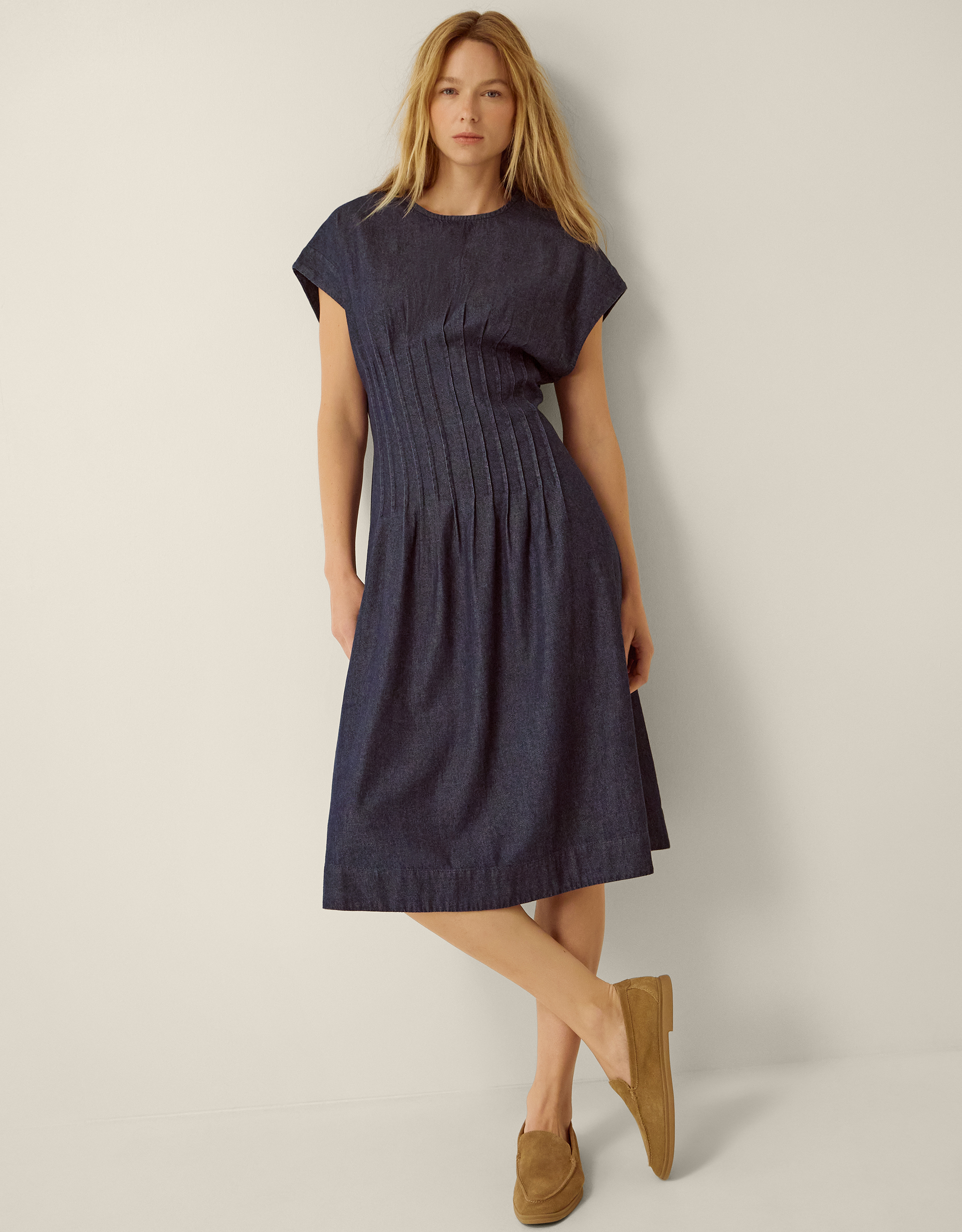 Monsoon Jasmin Pleated Denim Midi Dress, view 4