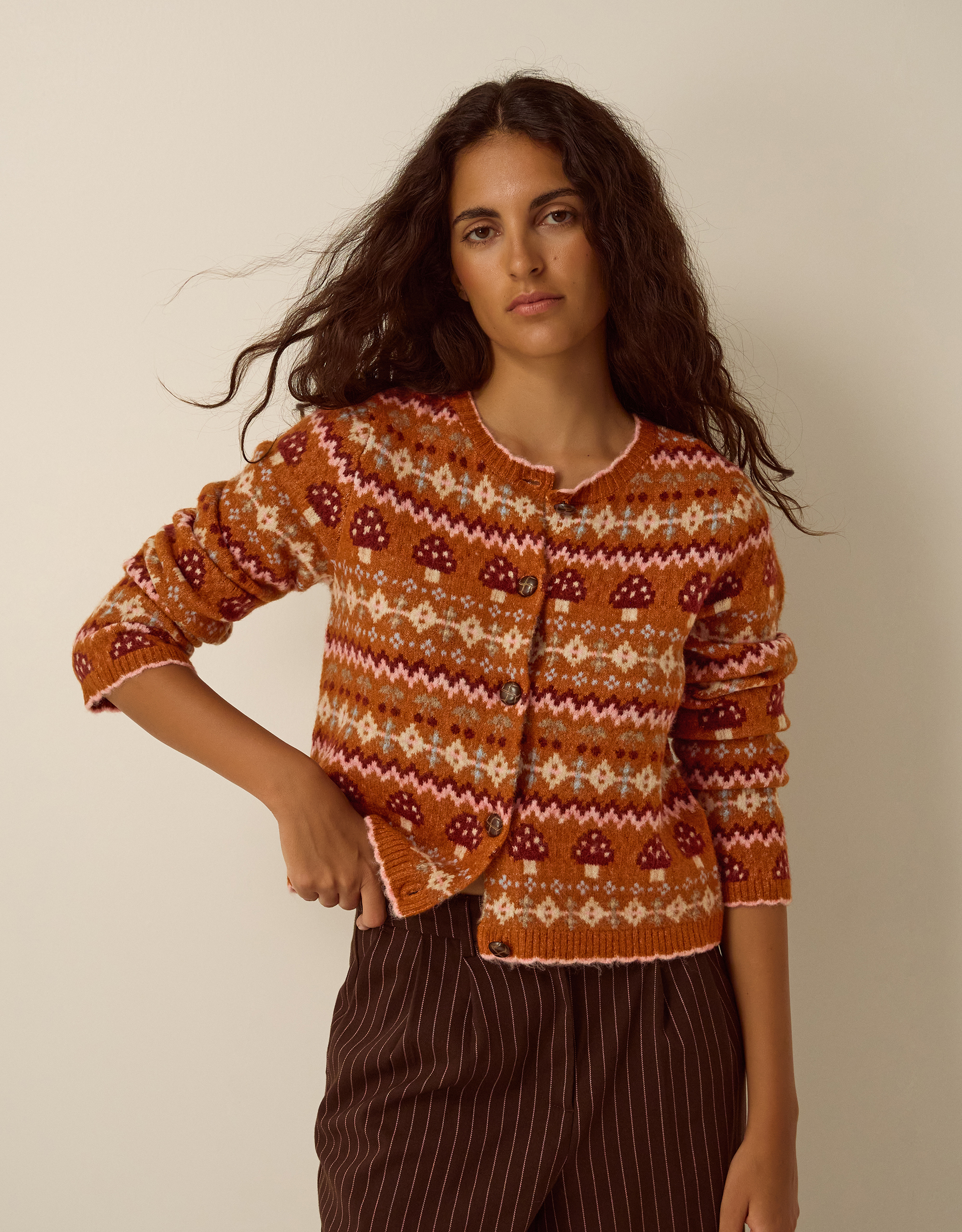 Monsoon Mia Mushroom Knit Cardigan in orange