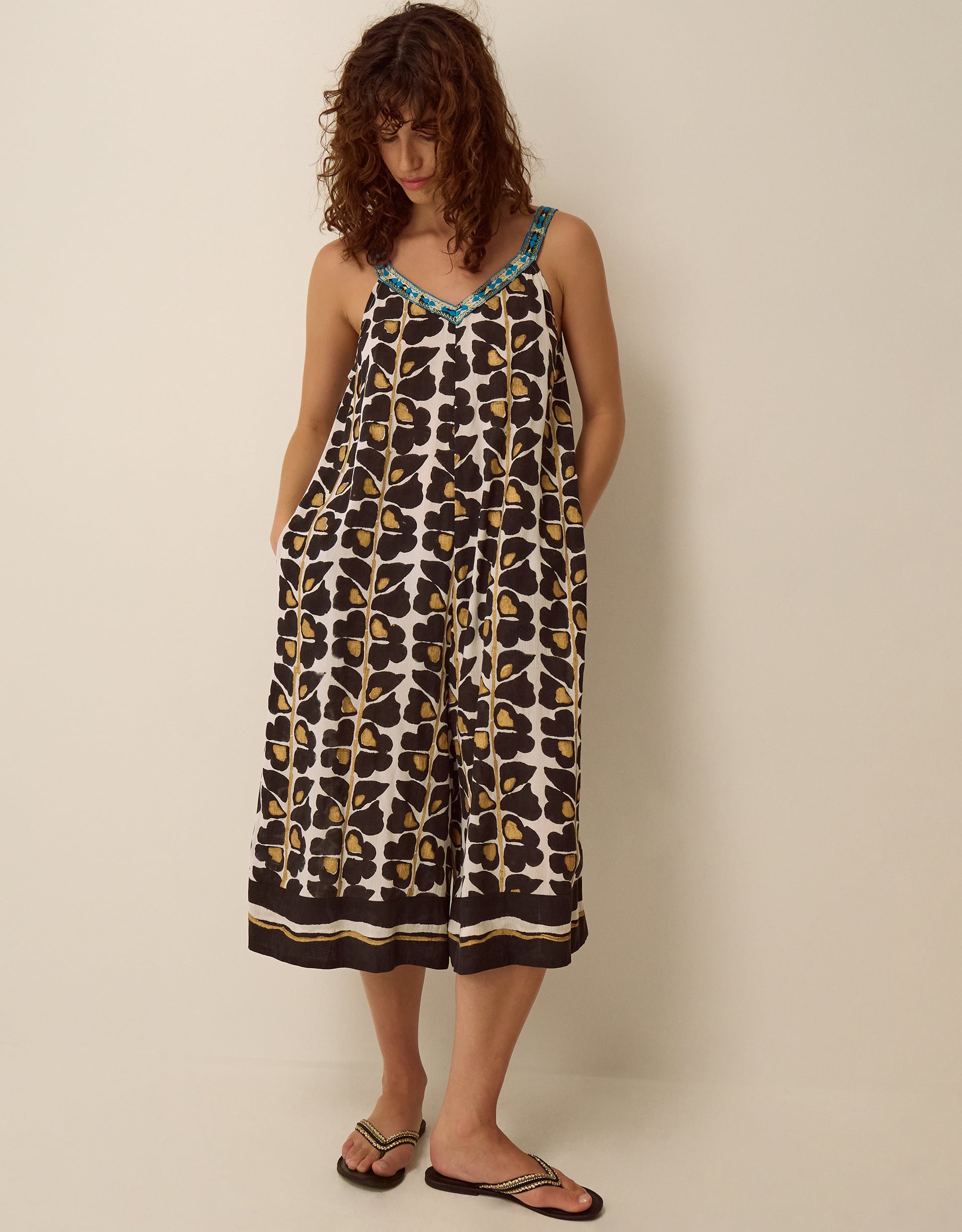 Monsoon Leila Woodblock Print Culotte Jumpsuit