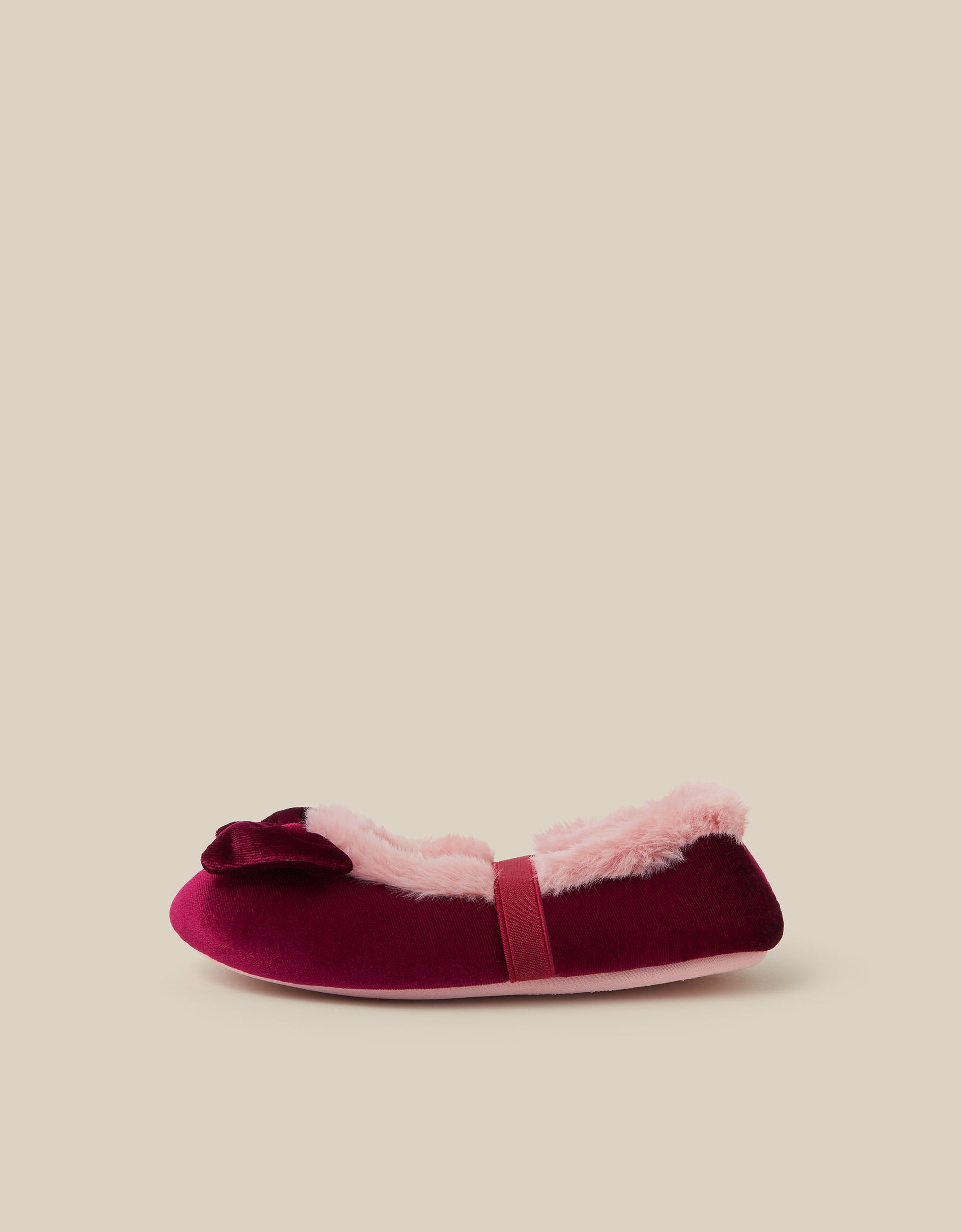 Monsoon Bow Faux Fur Velvet Slippers, view 2