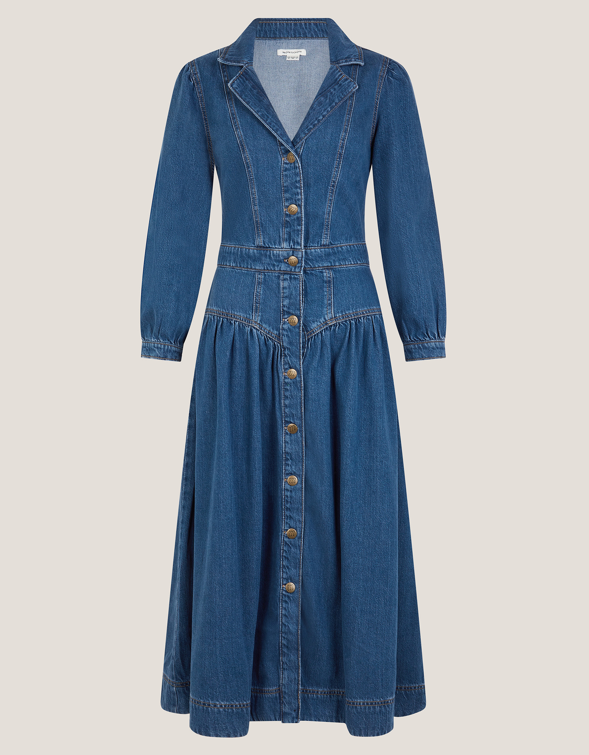 Monsoon Tamsin Button Denim Midi Dress, view 5