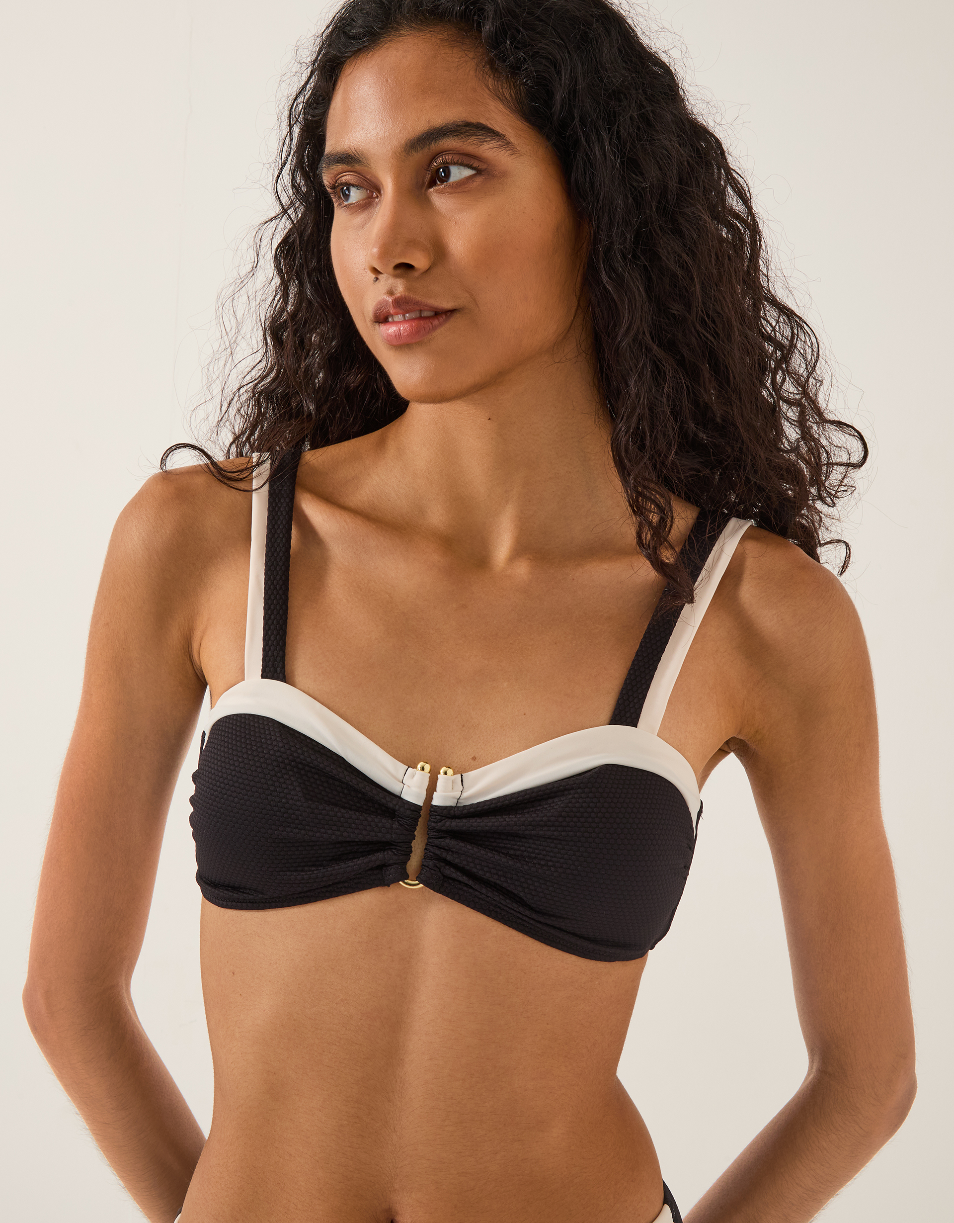 Monsoon Sabrina Two Tone Bikini Top in Black