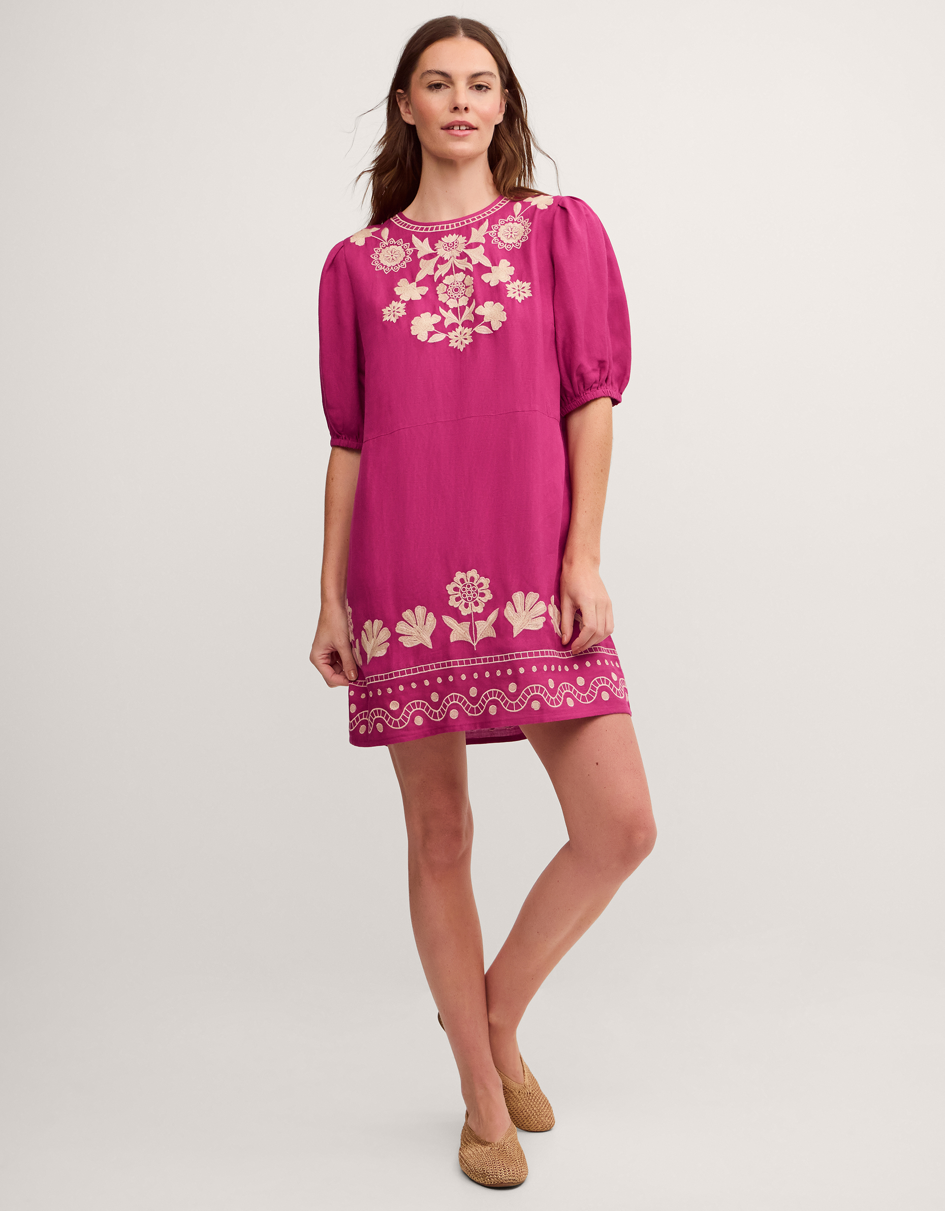 Monsoon Lydia Embroidered Linen Blend Mini Dress, view 4