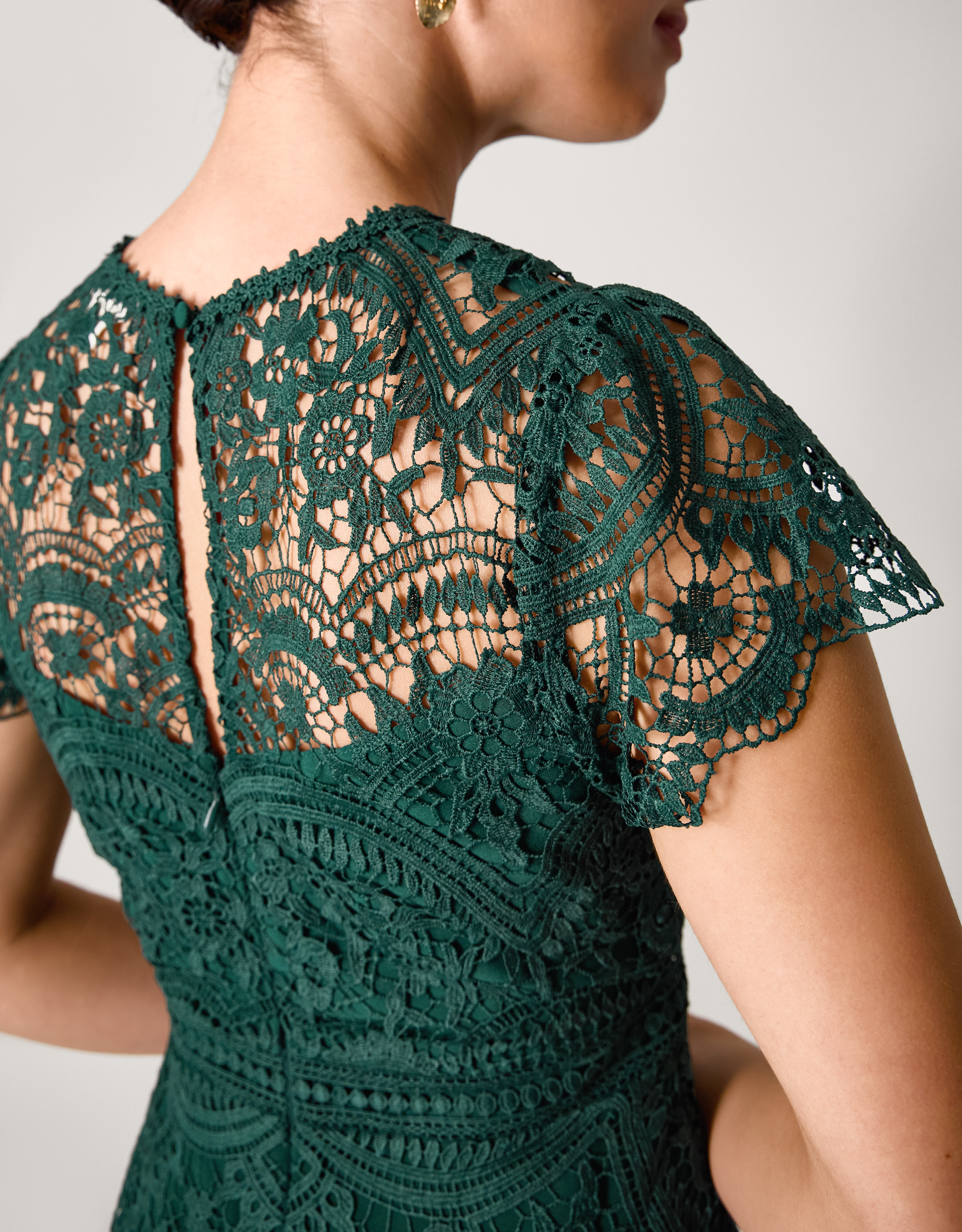 Monsoon Dark Green Floral Lace Monica Bridesmaid Dress, view 4