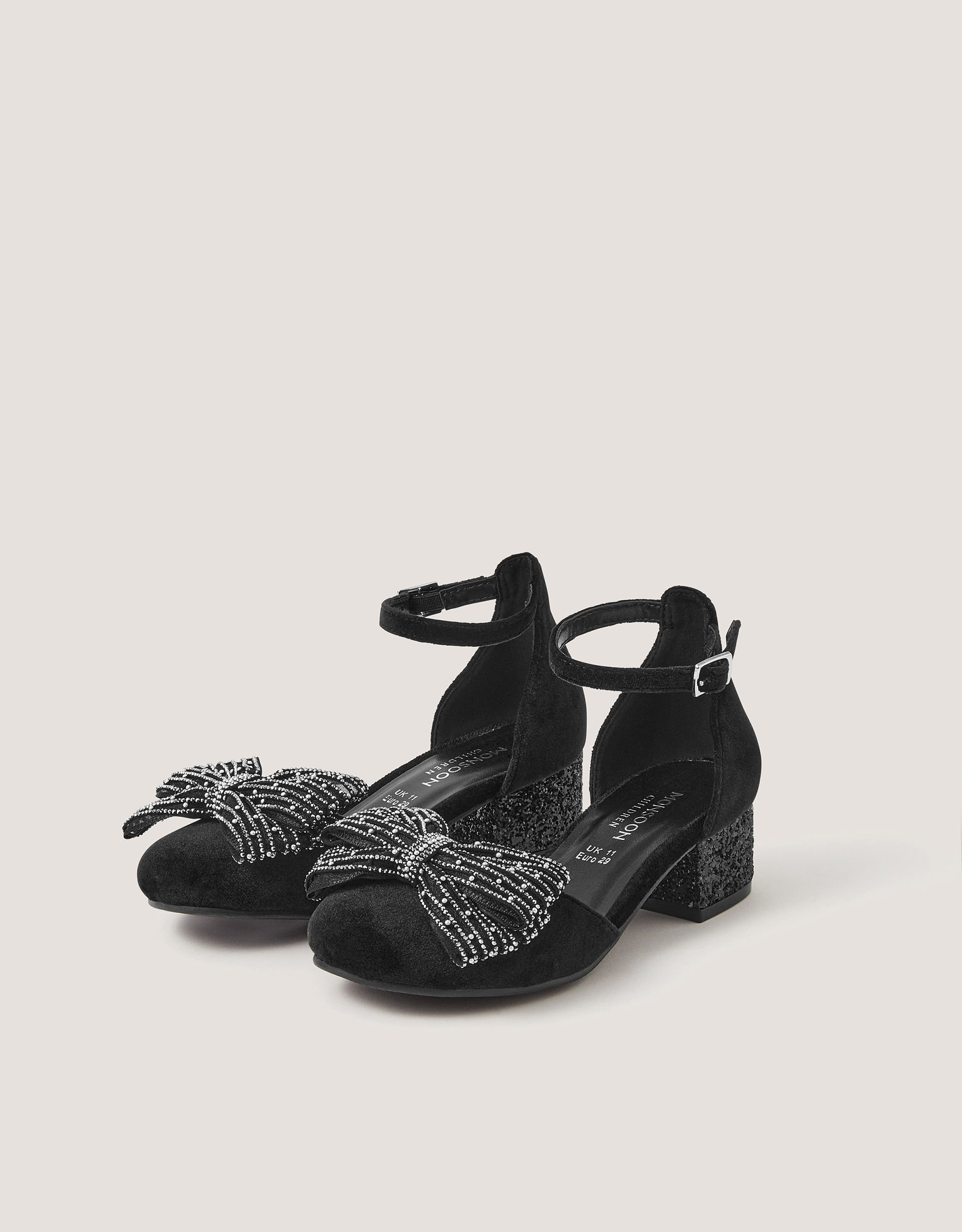 Monsoon Diamanté Bow Velvet Two Part Heels in black