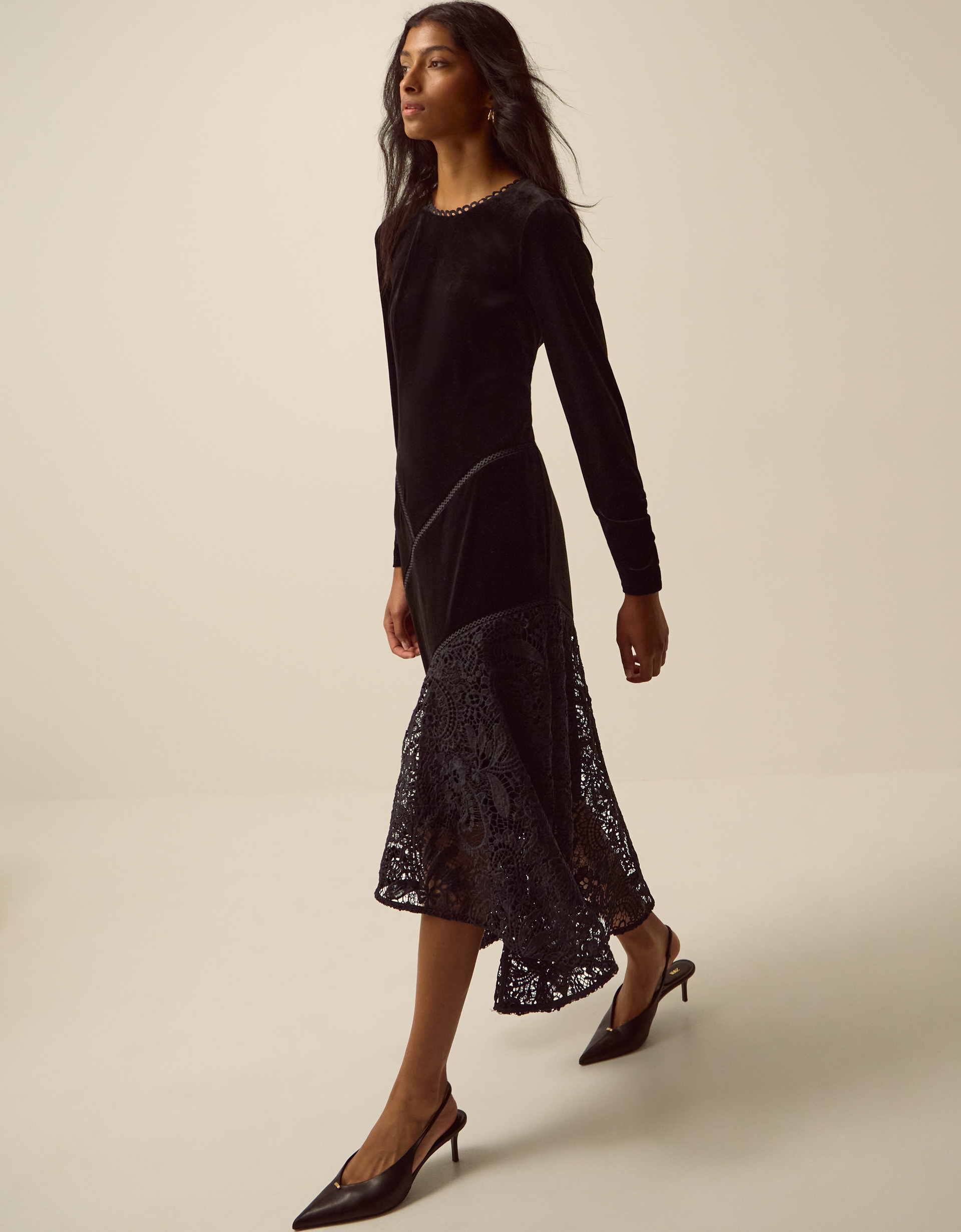 Monsoon Beatrix Velvet Lace Midi Dress, view 3