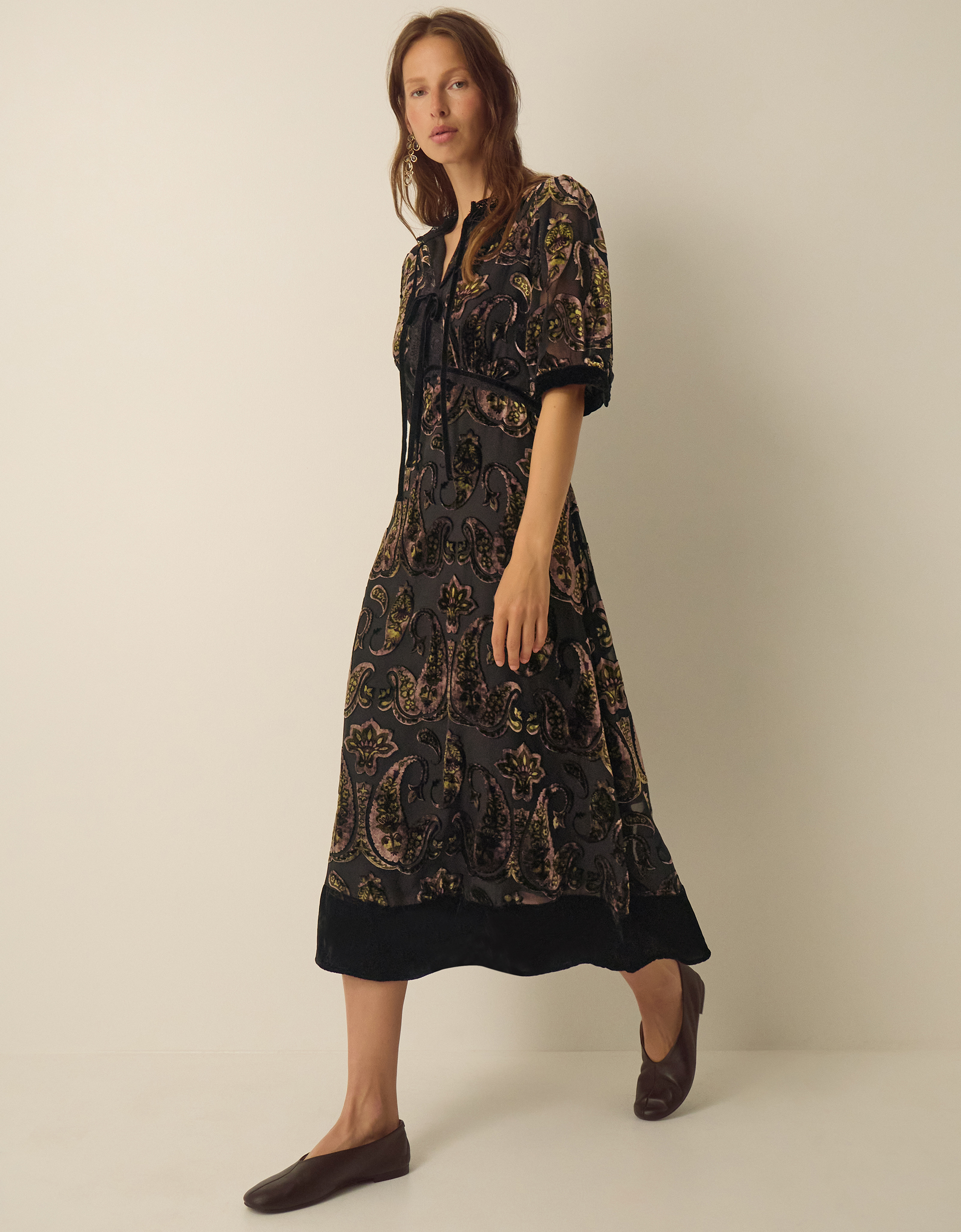 Monsoon Jaz V-Neck Paisley Devoré Midi Dress