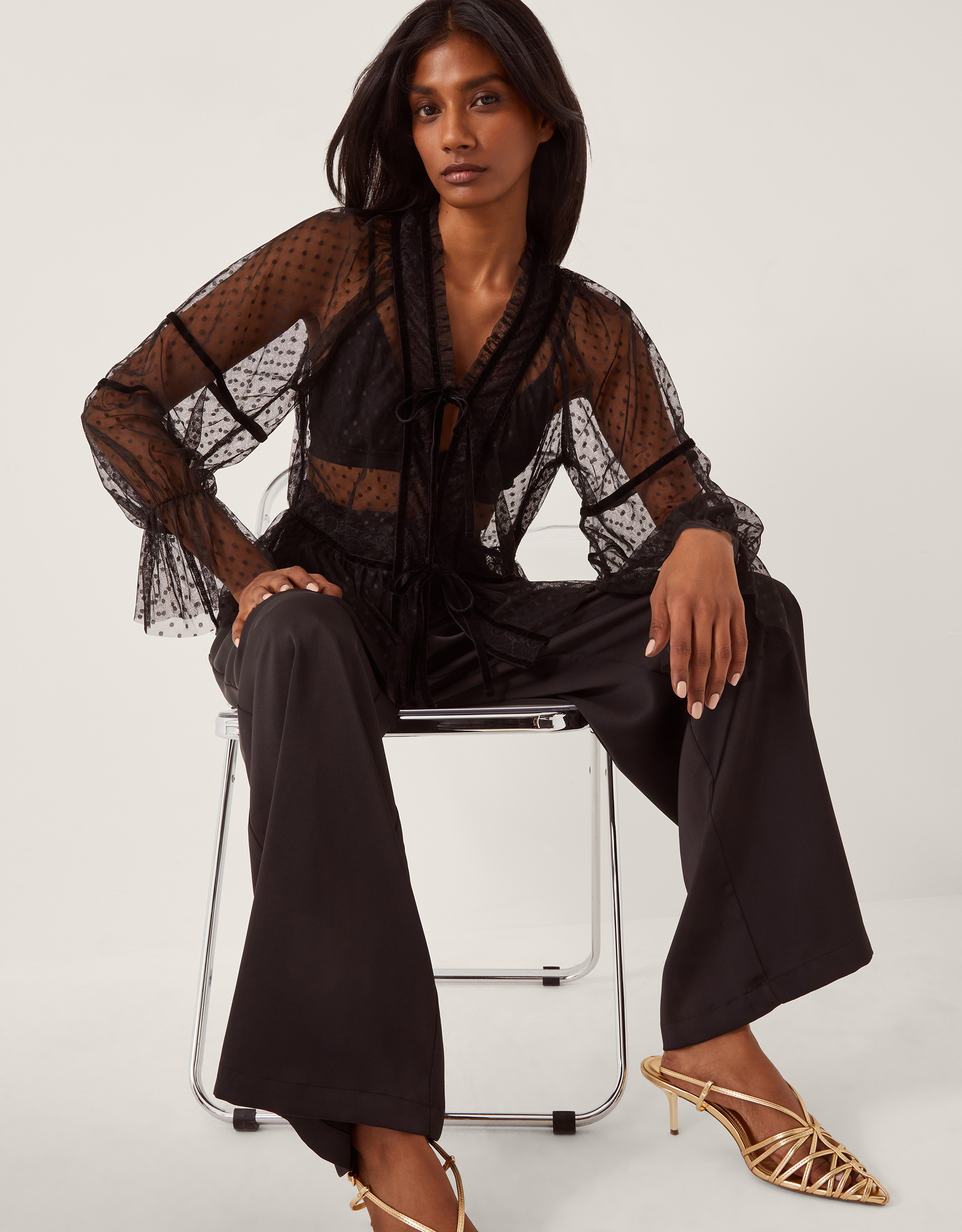 Monsoon Lina Sheer Polka Dot Lace Blouse, view 4