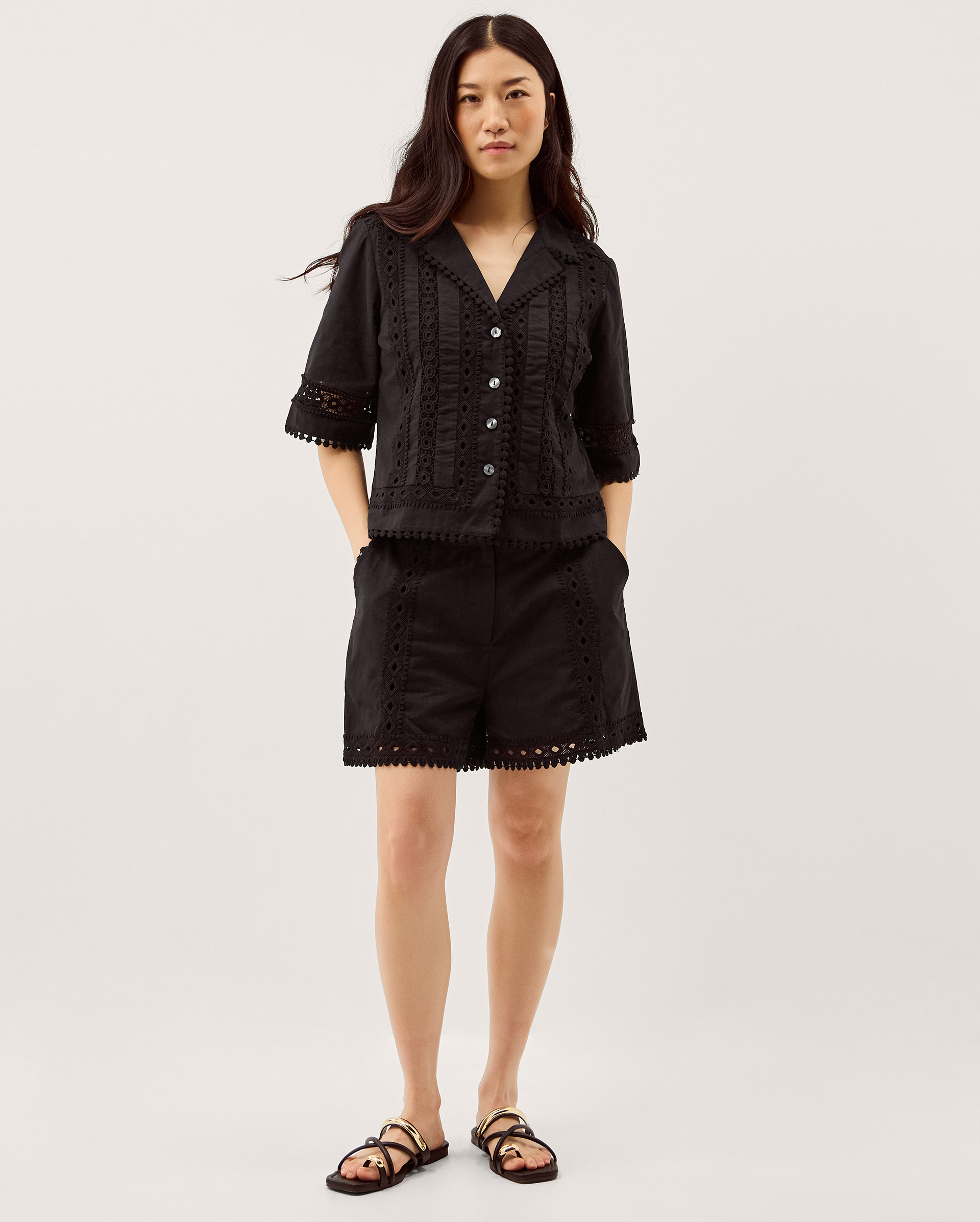 Monsoon Irina Lace Trim Shirt in Black, view 2