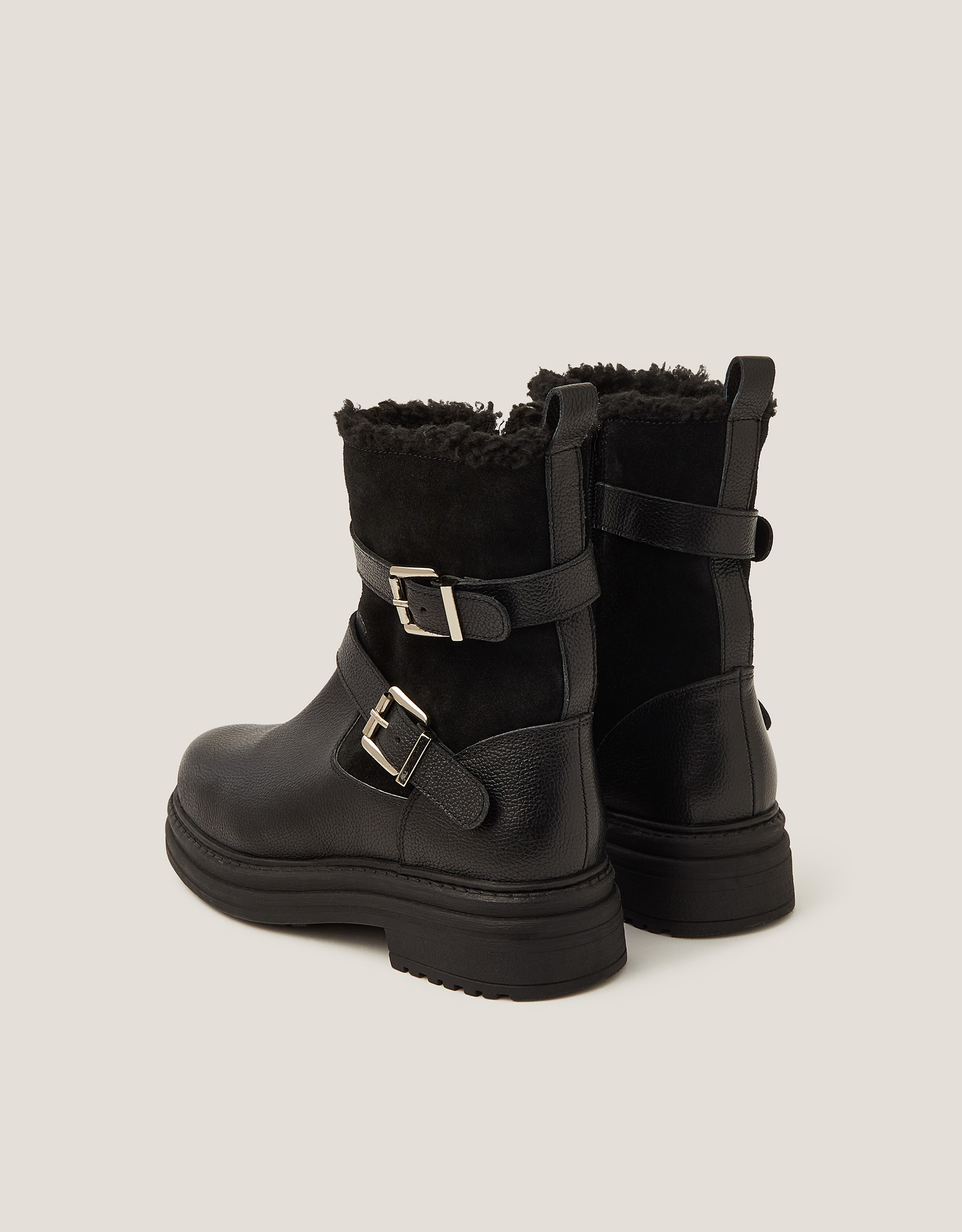 Monsoon Leya Shearling Leather Biker Boots, view 2