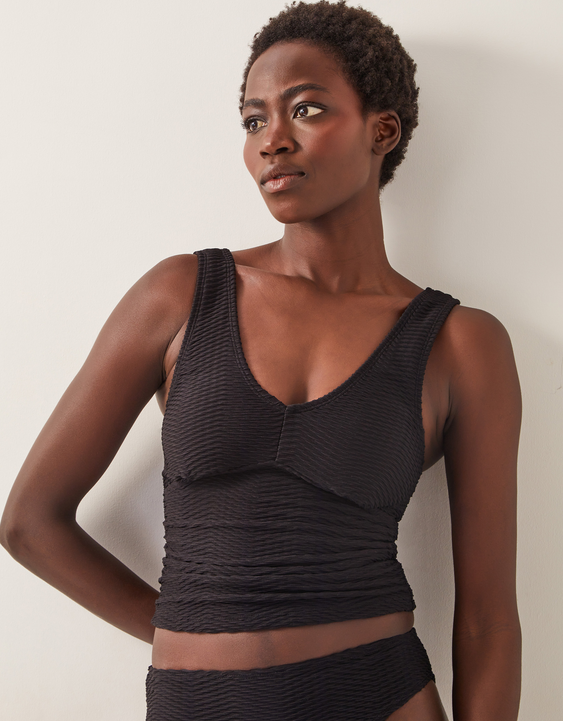Monsoon Alicia Rib Tankini Top in black