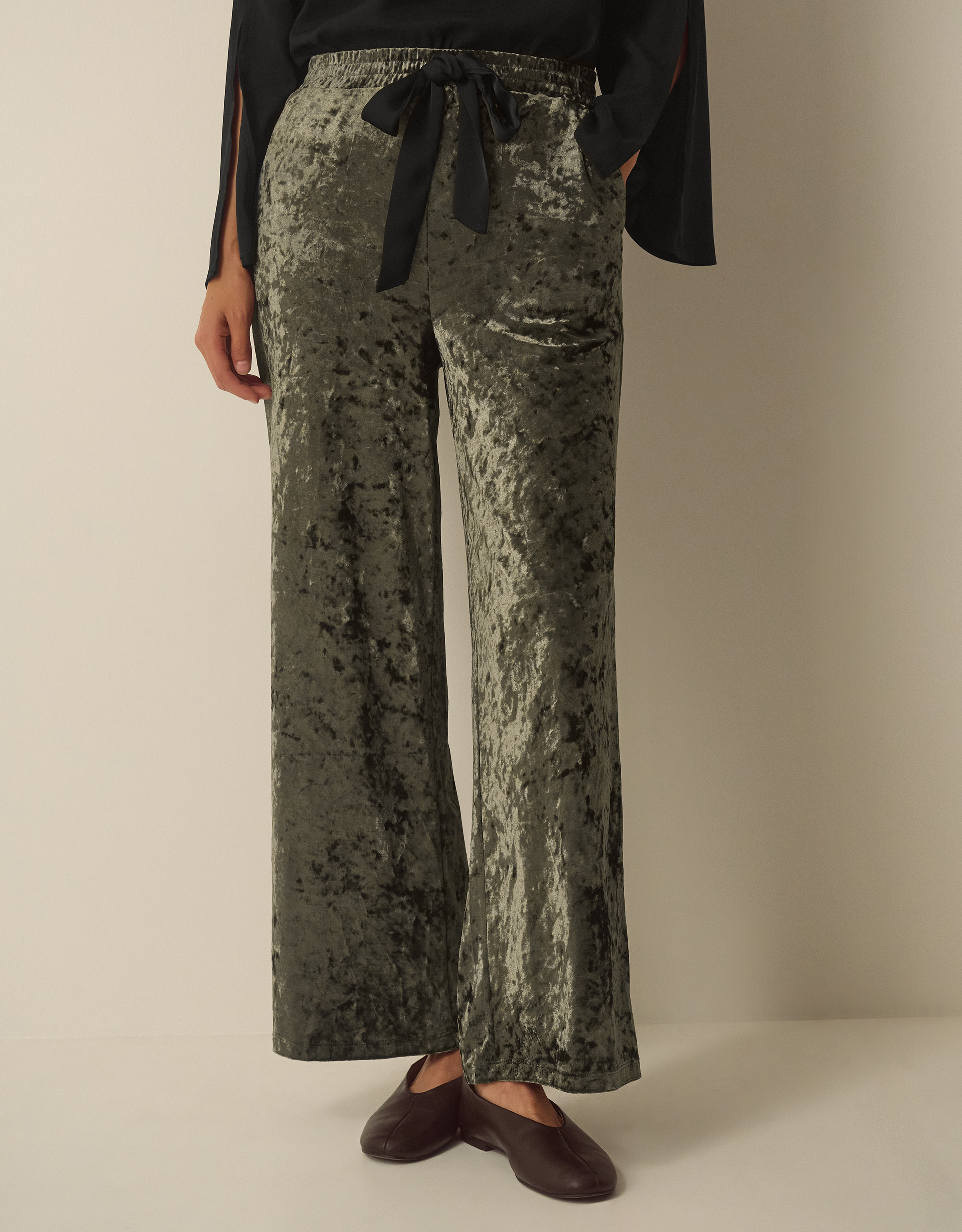 Monsoon Ola Crushed Velvet Wide Leg Joggers, view 4