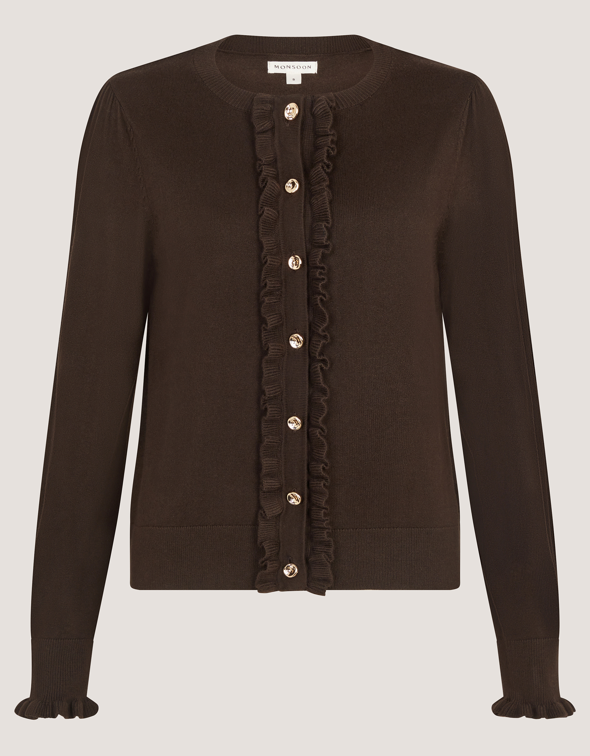 Monsoon Ruby Frill Cardigan in Brown, view 6
