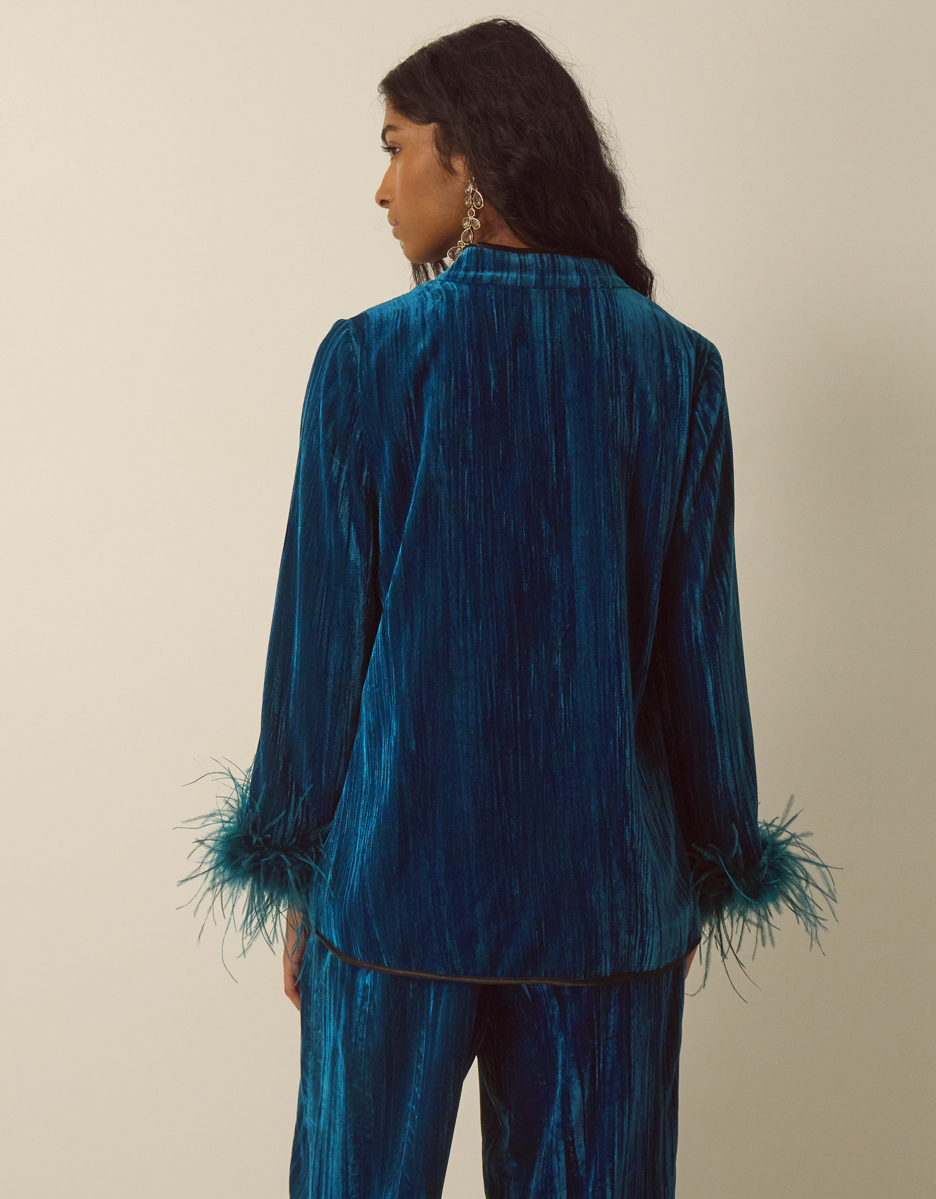 Monsoon Quinn Frogging Faux Feather Velvet Jacket, view 3