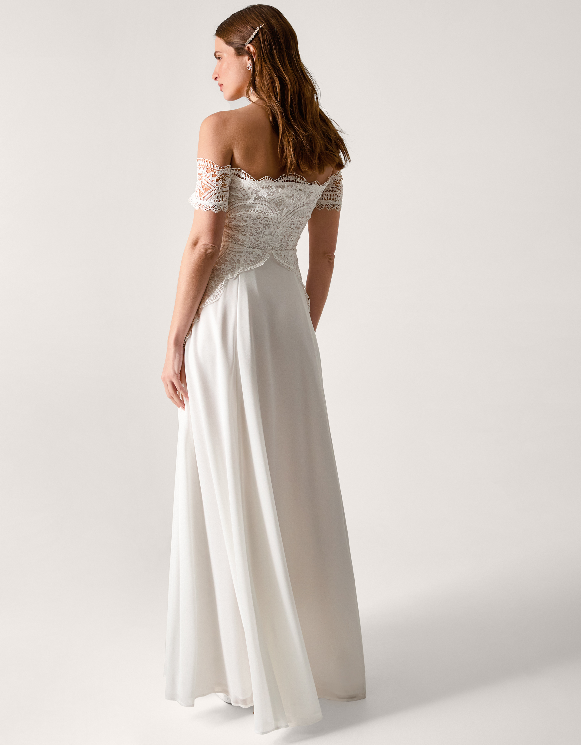 Monsoon Cream Floral Lace Maddie Off-Shoulder Wedding Dress, view 4