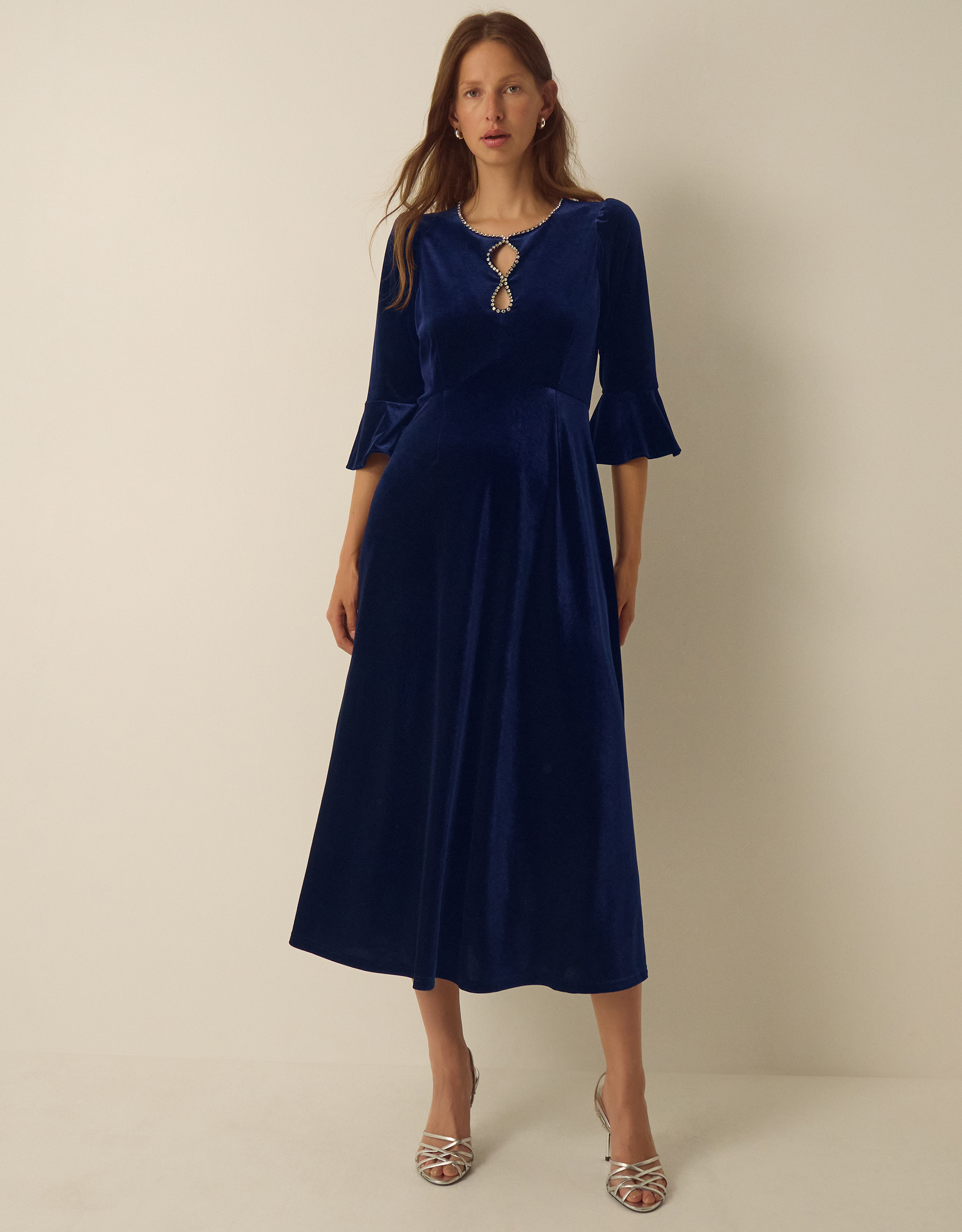 Monsoon Clara Embellished Velvet Midi Dress