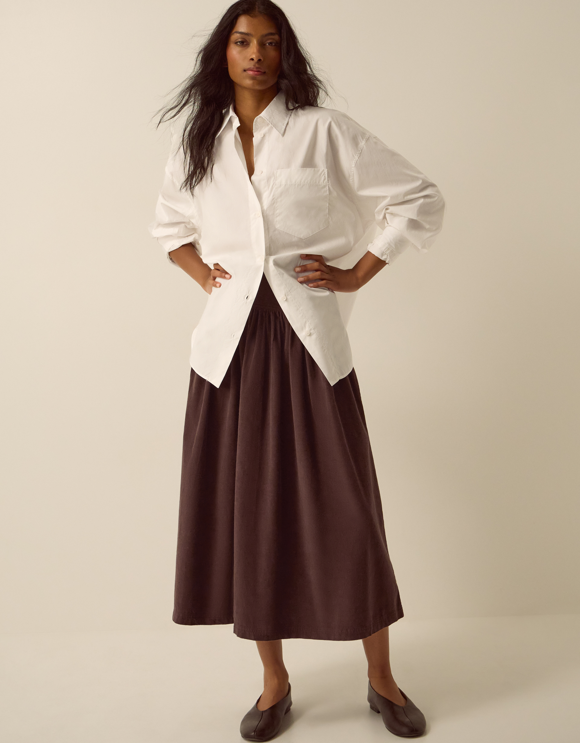 Monsoon Jenny Drop Waist Corduroy Midi Skirt