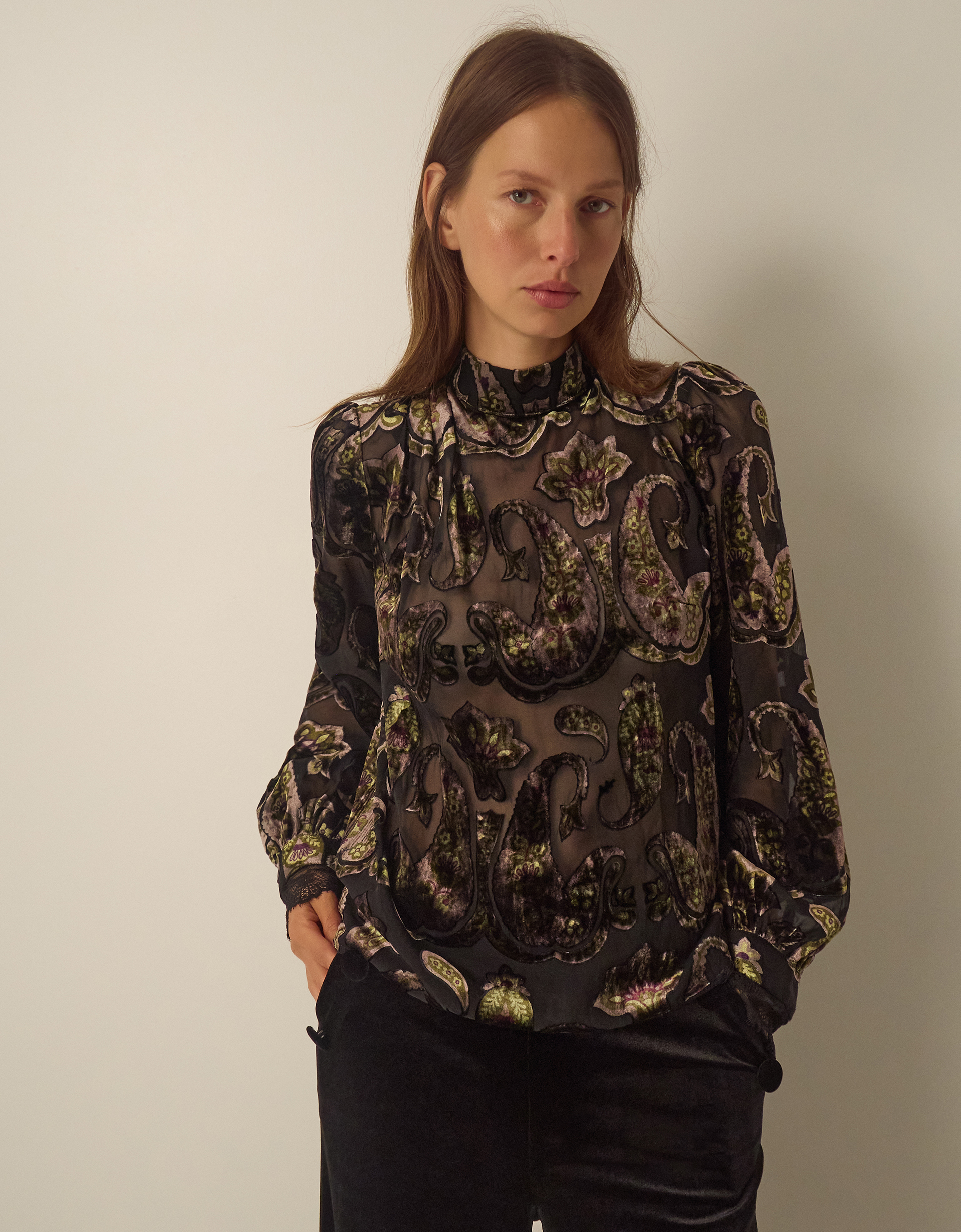 Monsoon Jaz High Neck Paisley Devoré Top