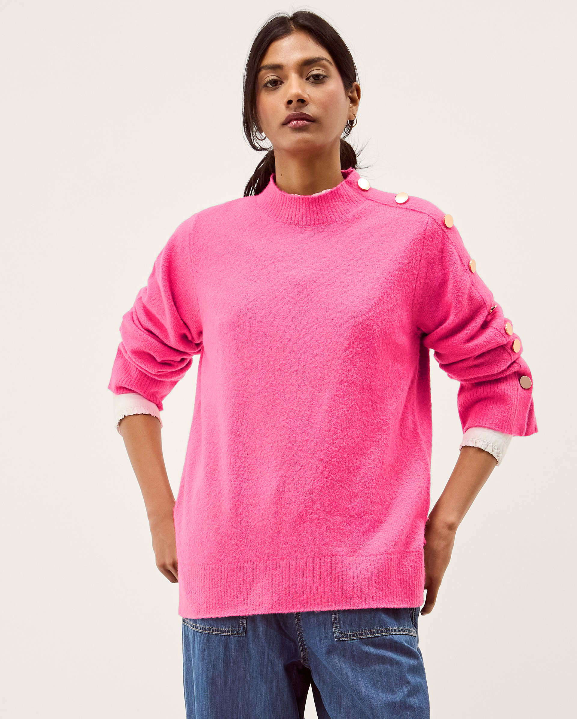 Monsoon Breda Funnel Neck Button Jumper