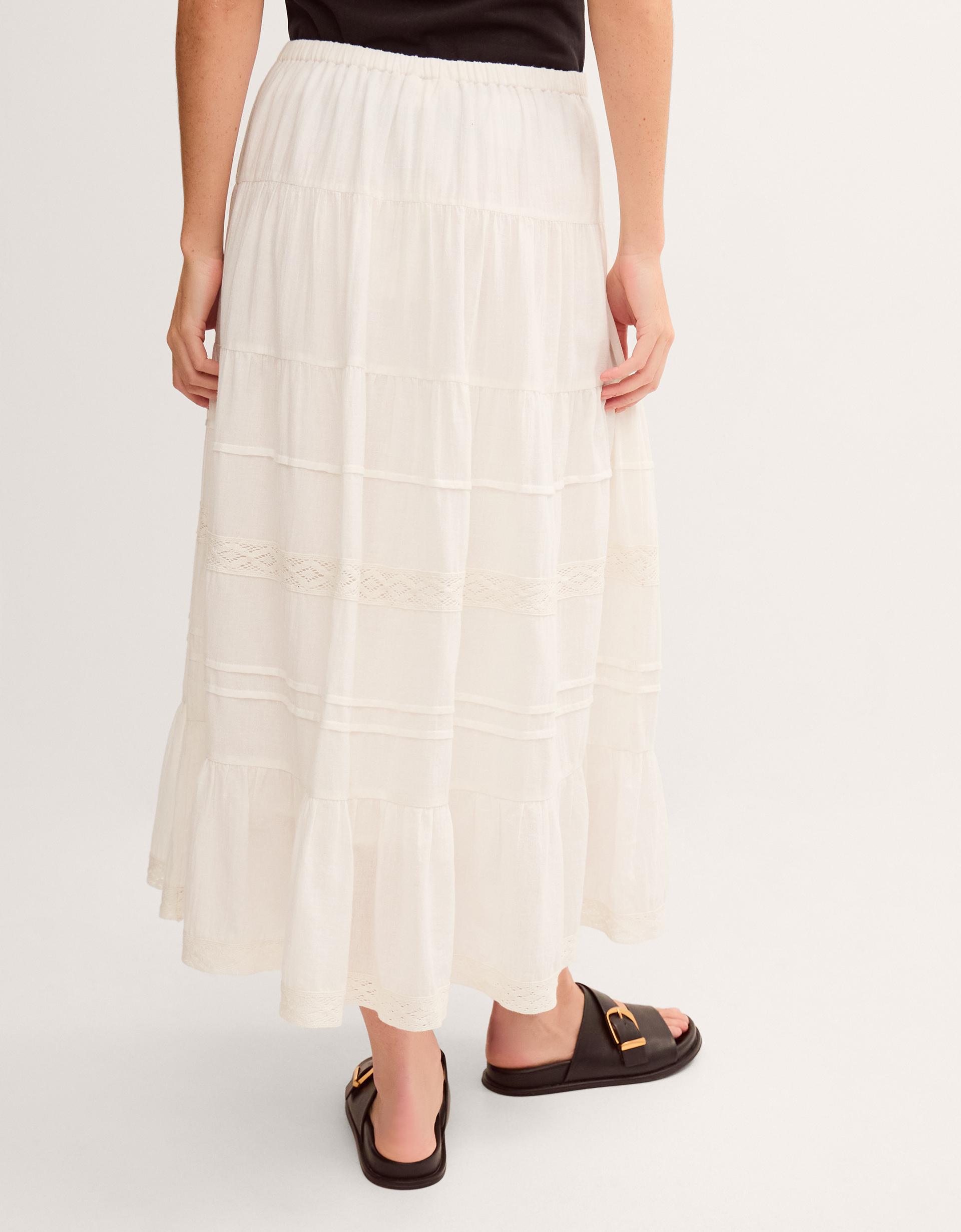 Monsoon Maria Tiered Maxi Skirt in White, view 3