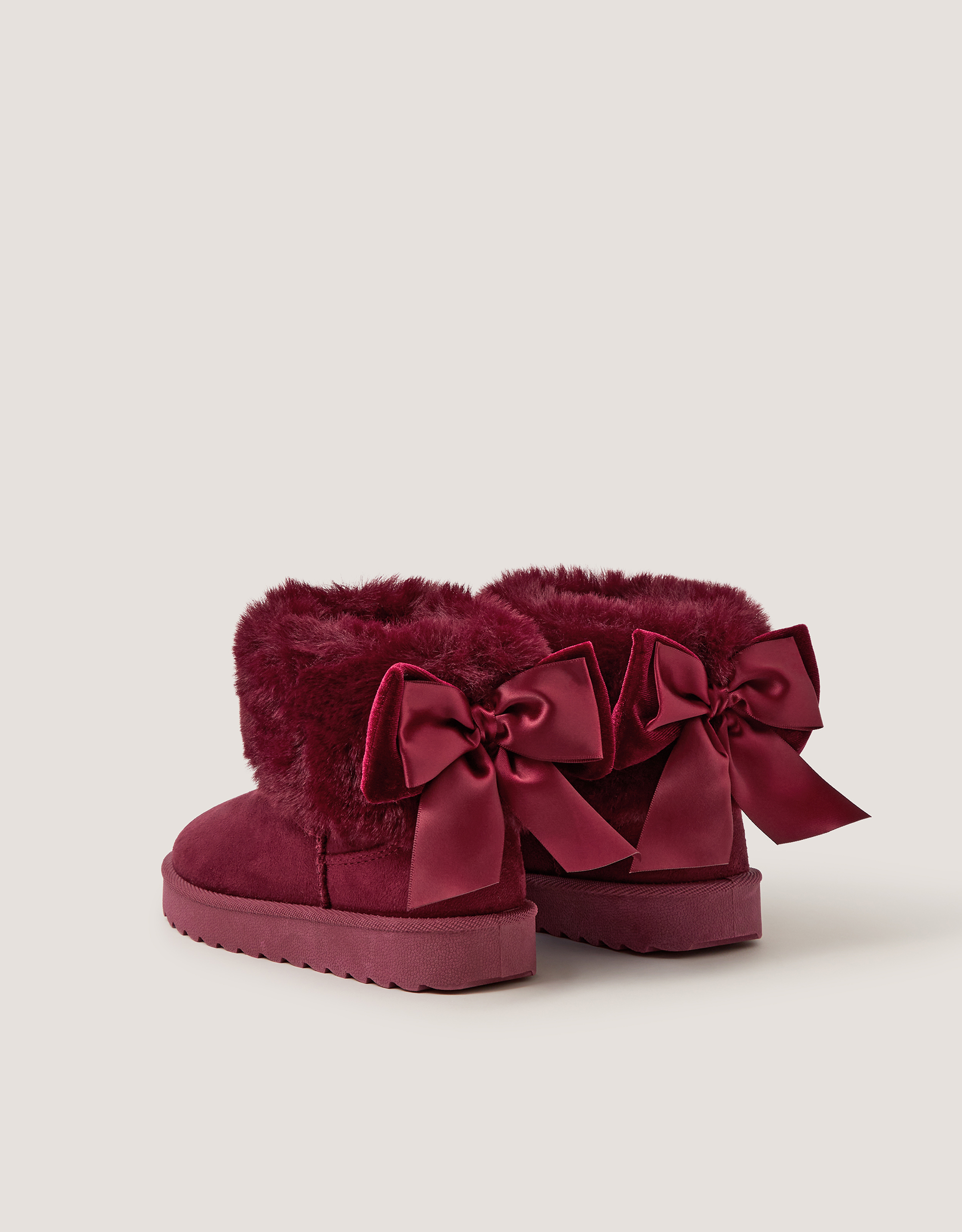 Monsoon Velvet Bow Fluffy Ankle Boots in Red, view 2