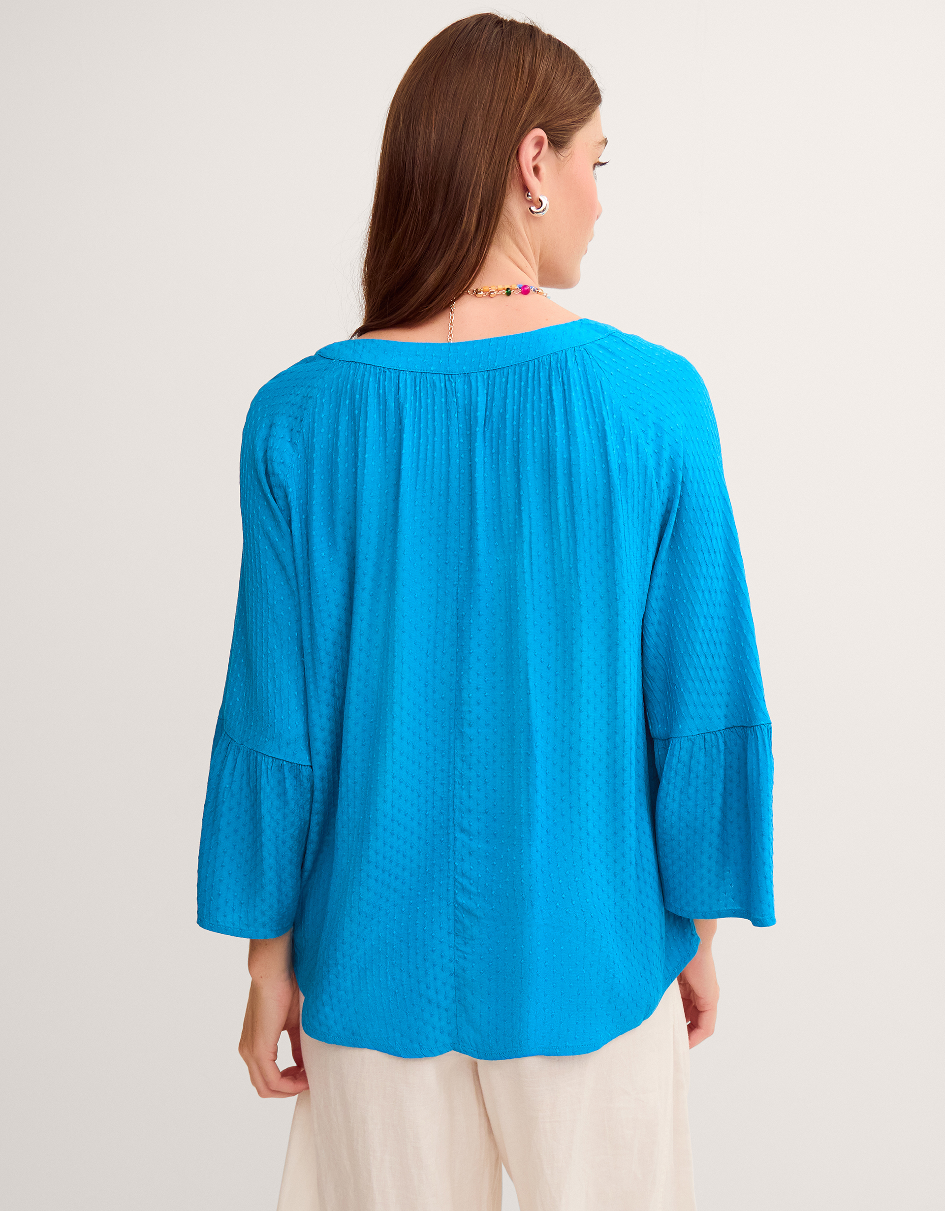 Monsoon Kallie Flute Sleeve Dobby Blouse in Teal, view 3
