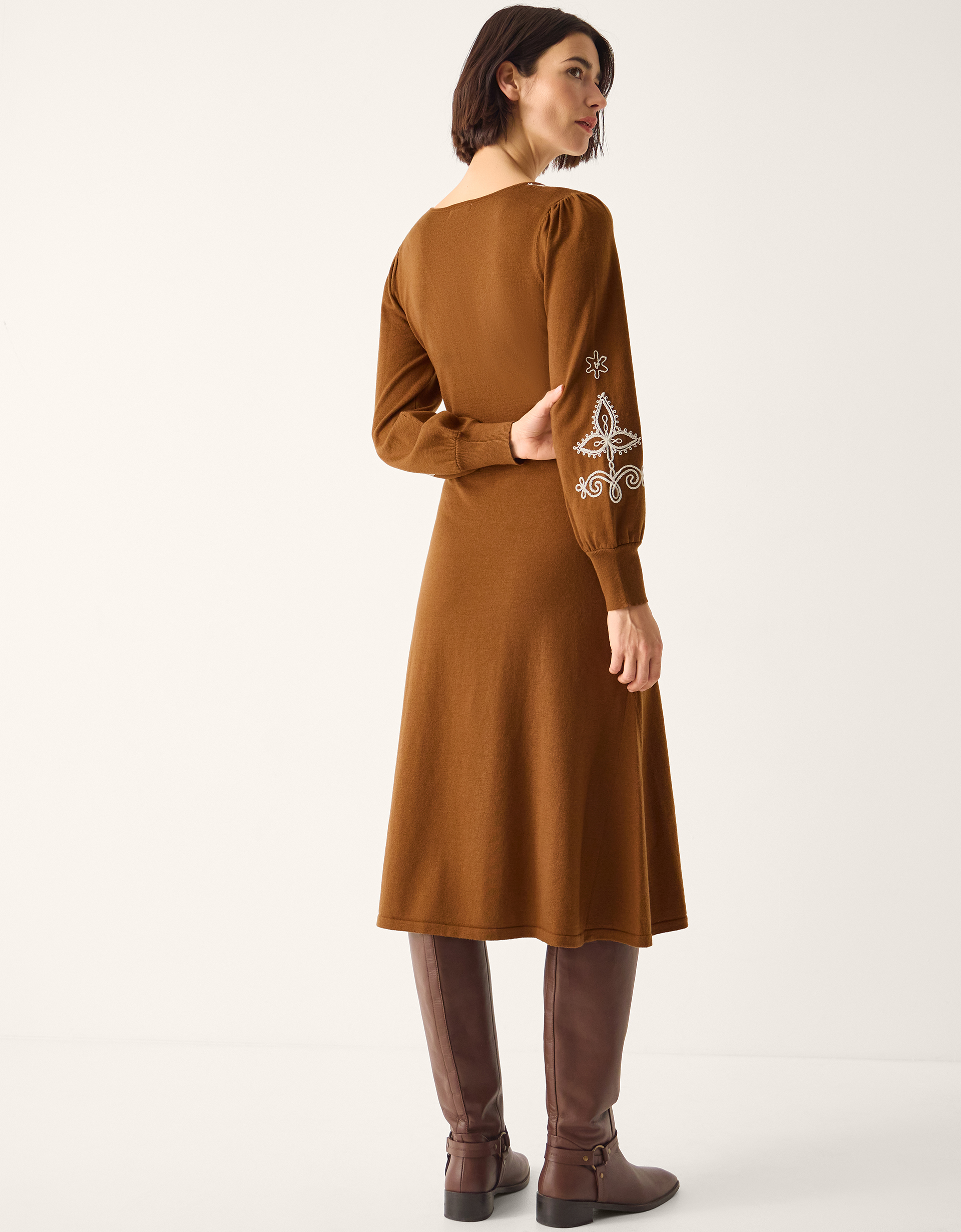 Monsoon Cleo V-Neck Embroidered Knit Midi Dress, view 3