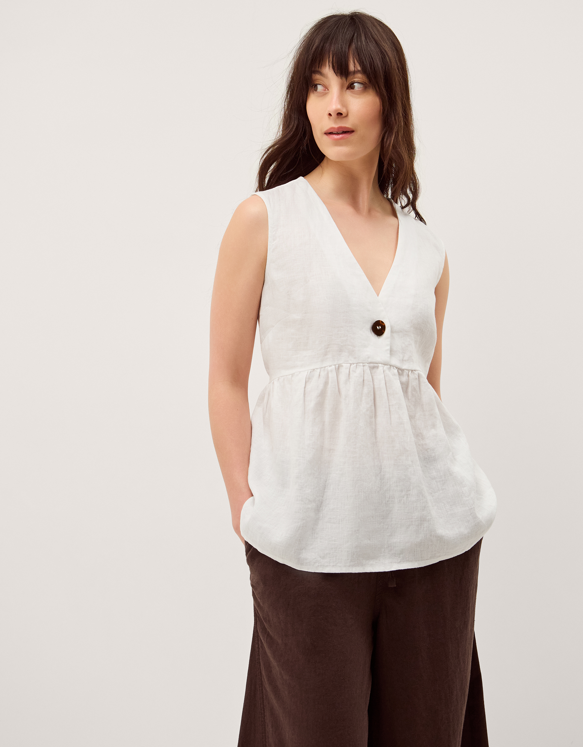 Monsoon Posey Sleeveless Linen Top in White, view 4