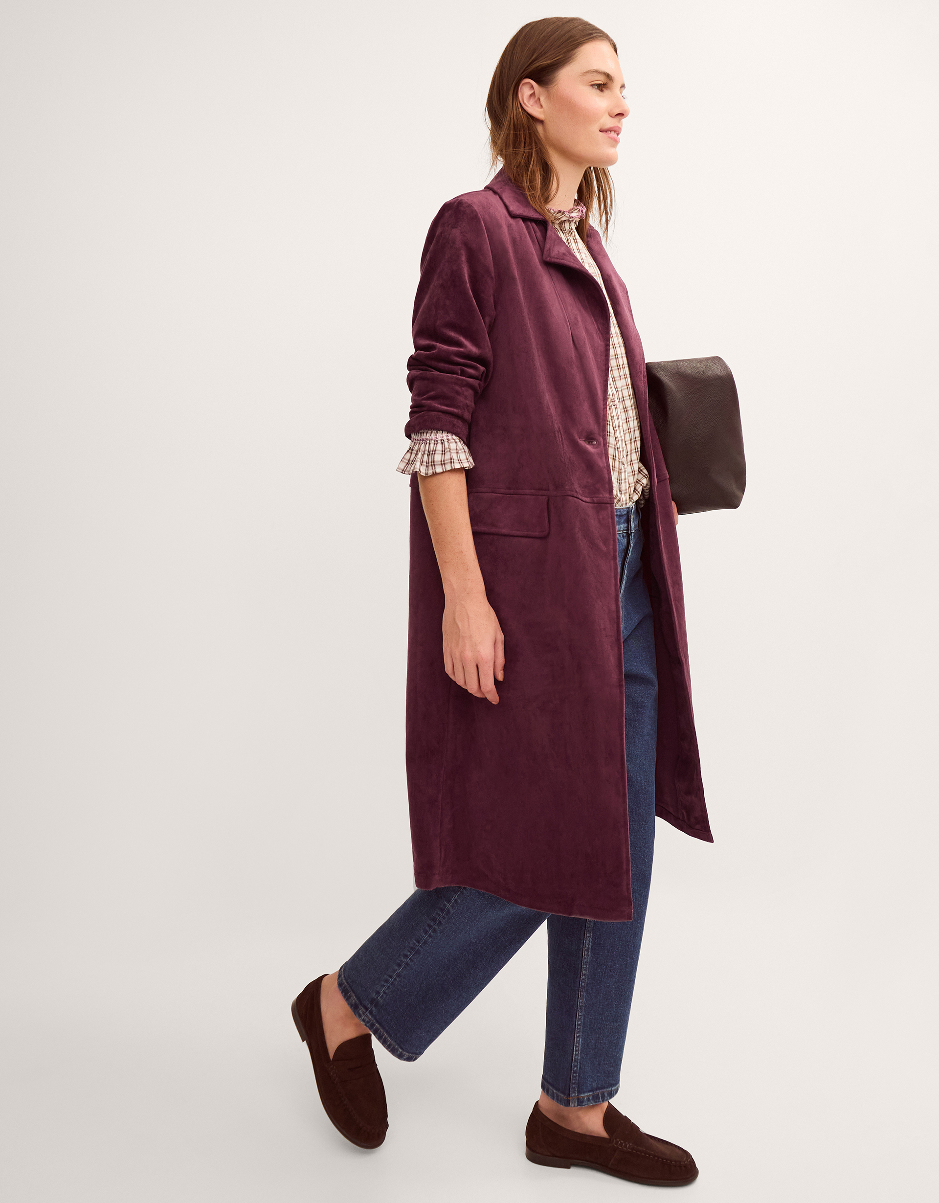 Monsoon Tove Faux Suede Coat in Red