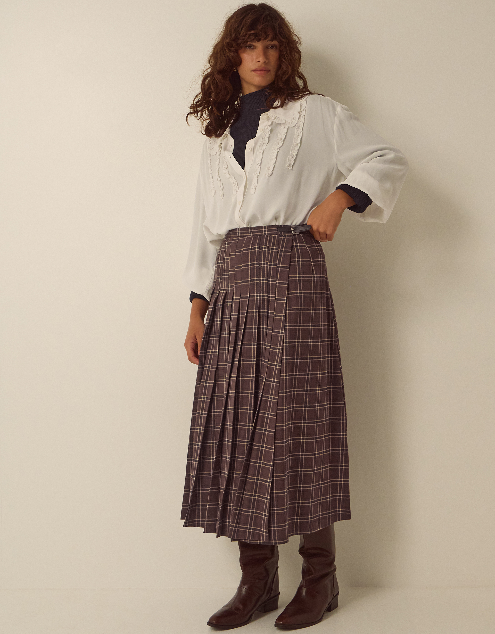 Monsoon Gracie Check Print Midi Skirt