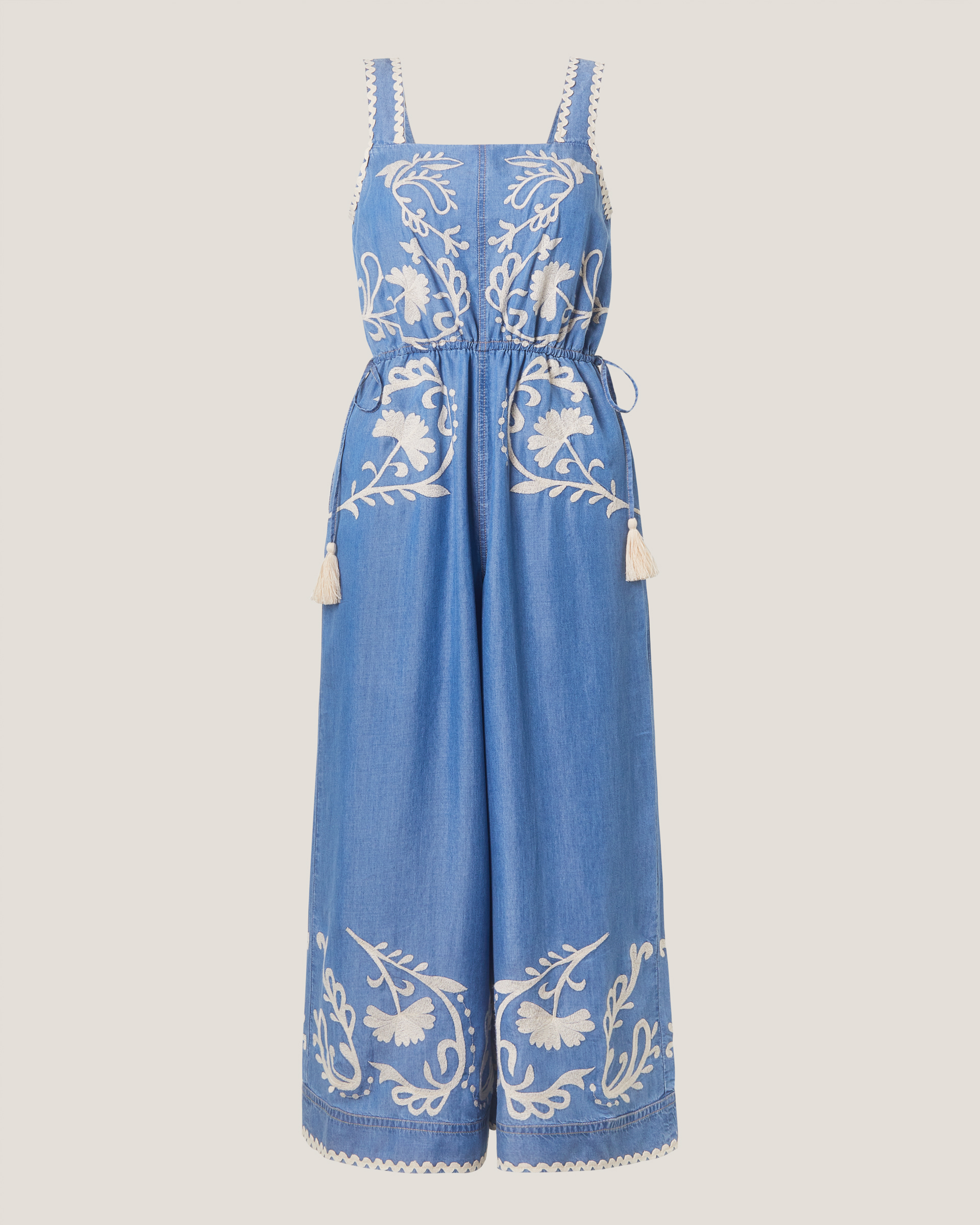 Monsoon Stella Embroidered Denim Culotte Jumpsuit, view 6