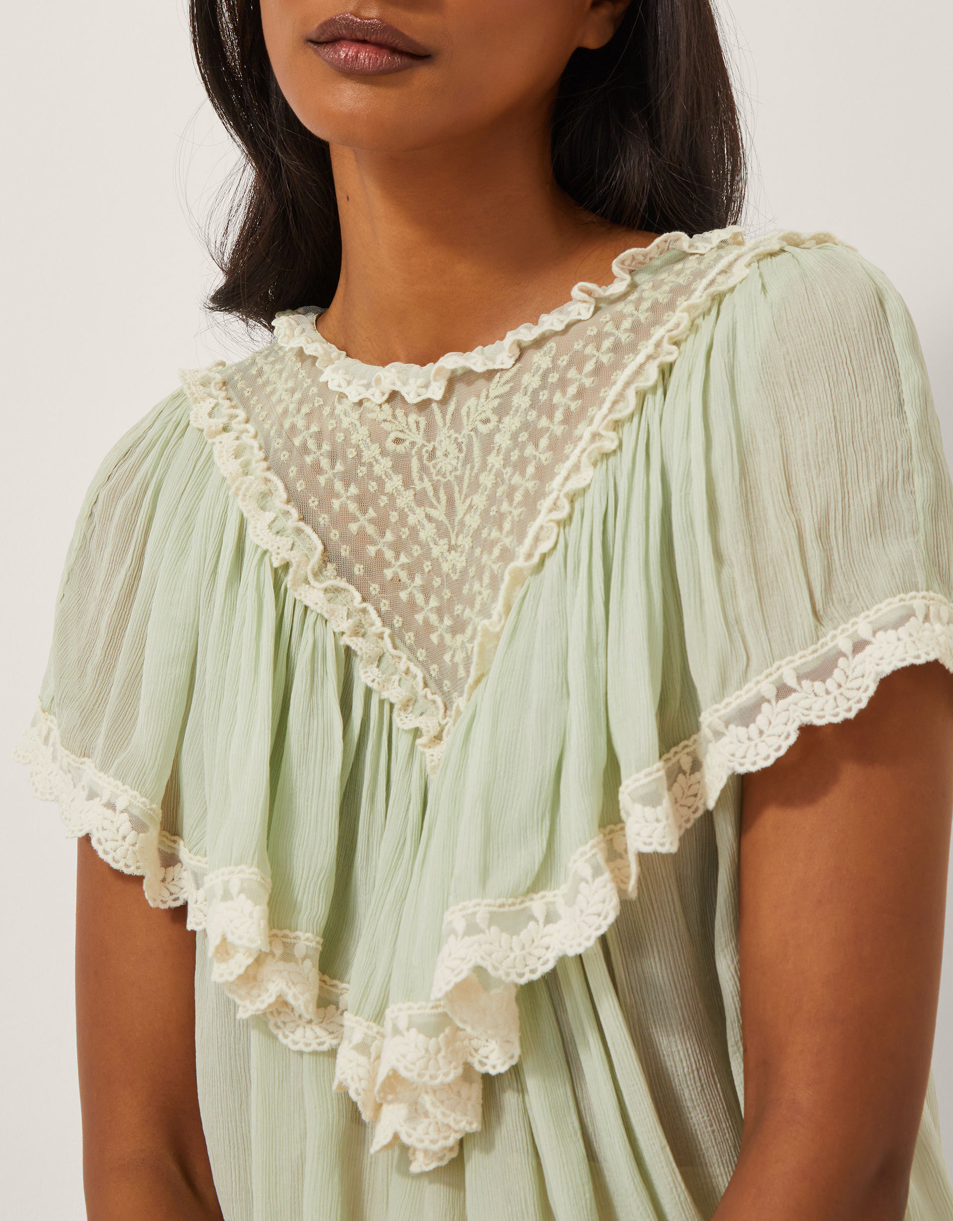 Monsoon Maria Sheer Lace Ruffle Top, view 3