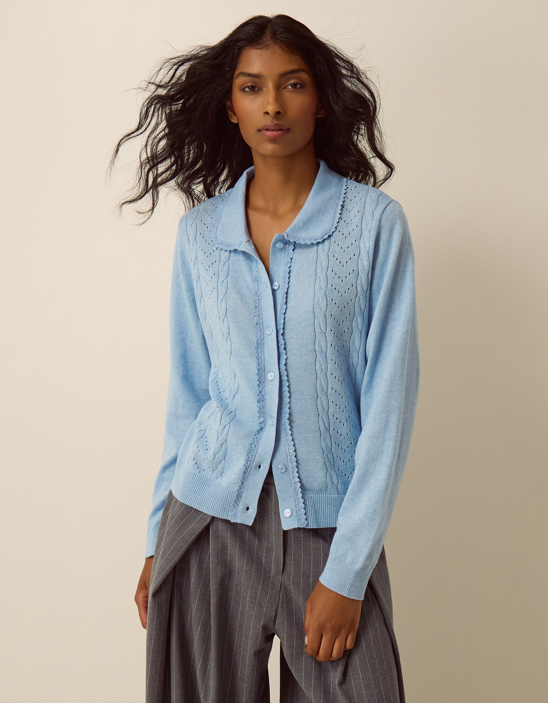 Monsoon Carey Cable Knit Cardigan in Blue