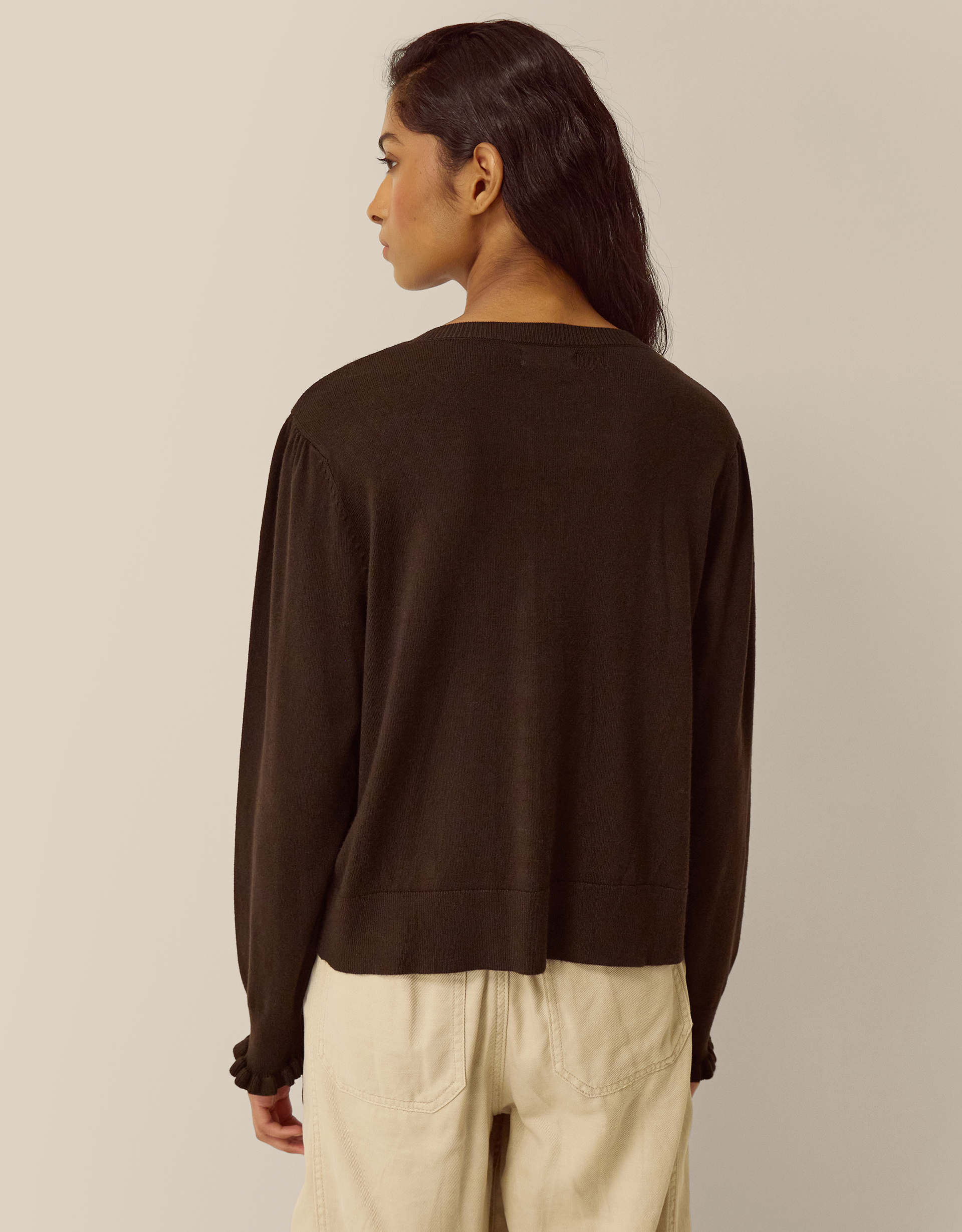 Monsoon Ruby Frill Cardigan in Brown, view 4
