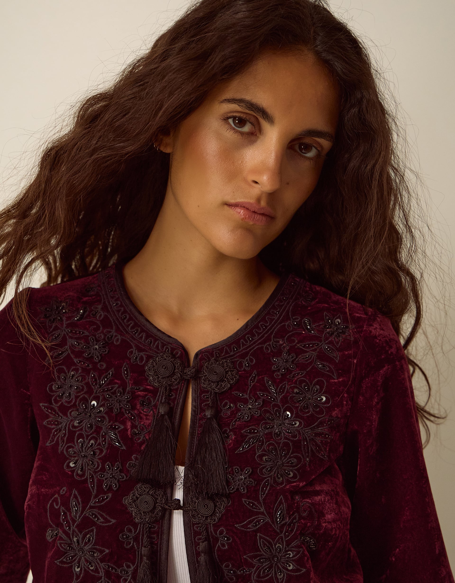 Monsoon Mila Embellished Velvet Jacket, view 2