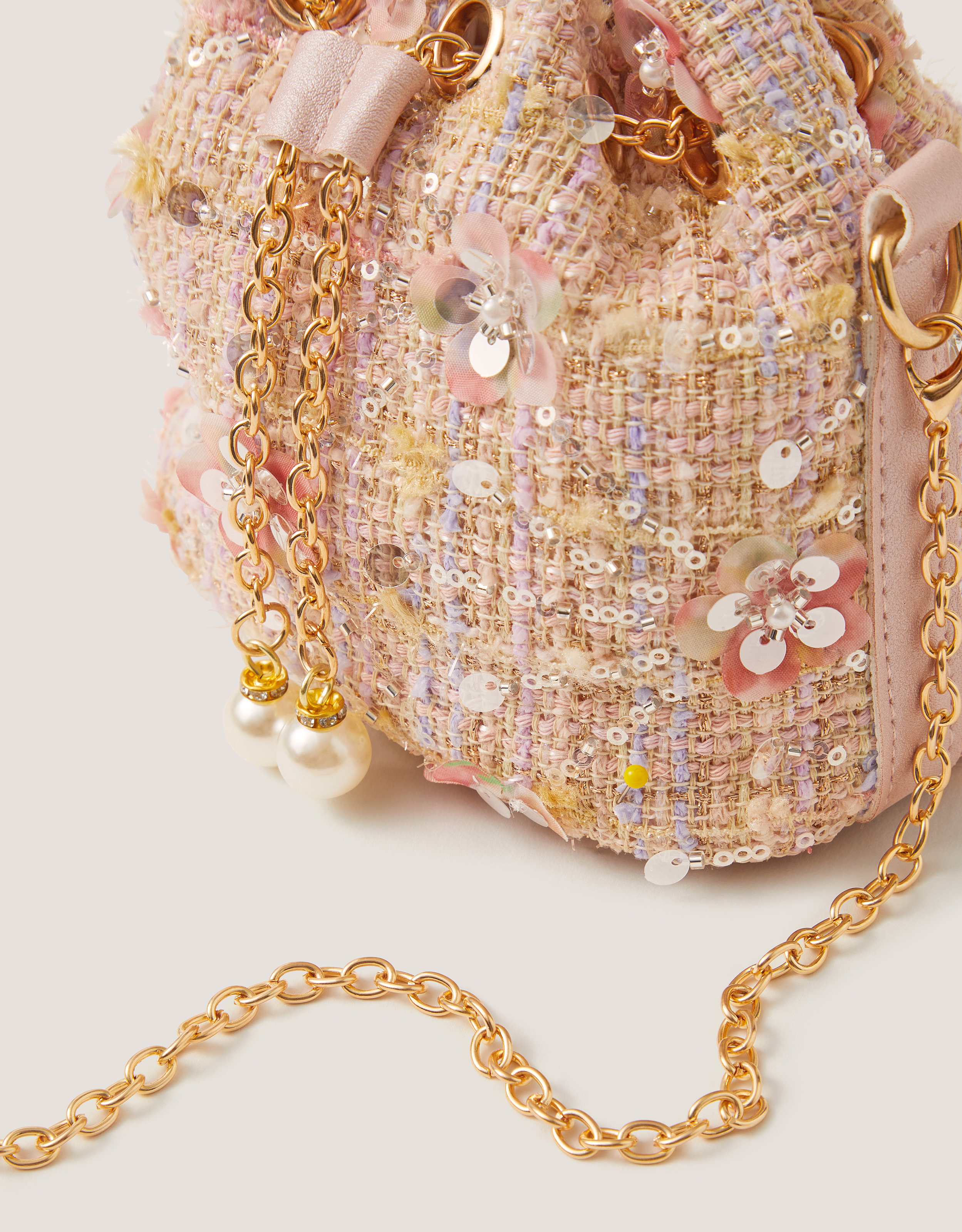 Monsoon Sequin Tweed Bucket Bag, view 3