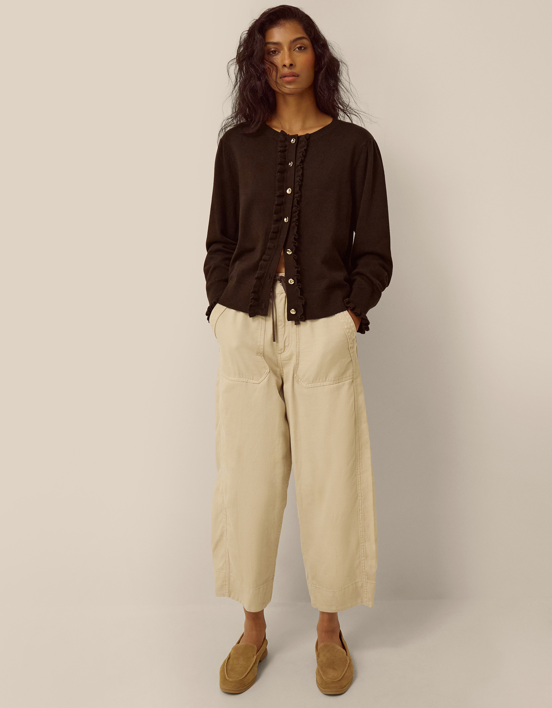 Monsoon Ruby Frill Cardigan in Brown, view 3