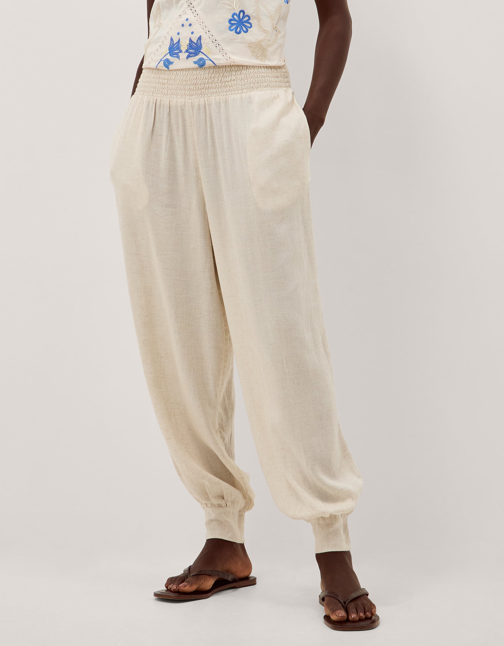 Monsoon Reese Linen Blend Balloon Trousers, view 2