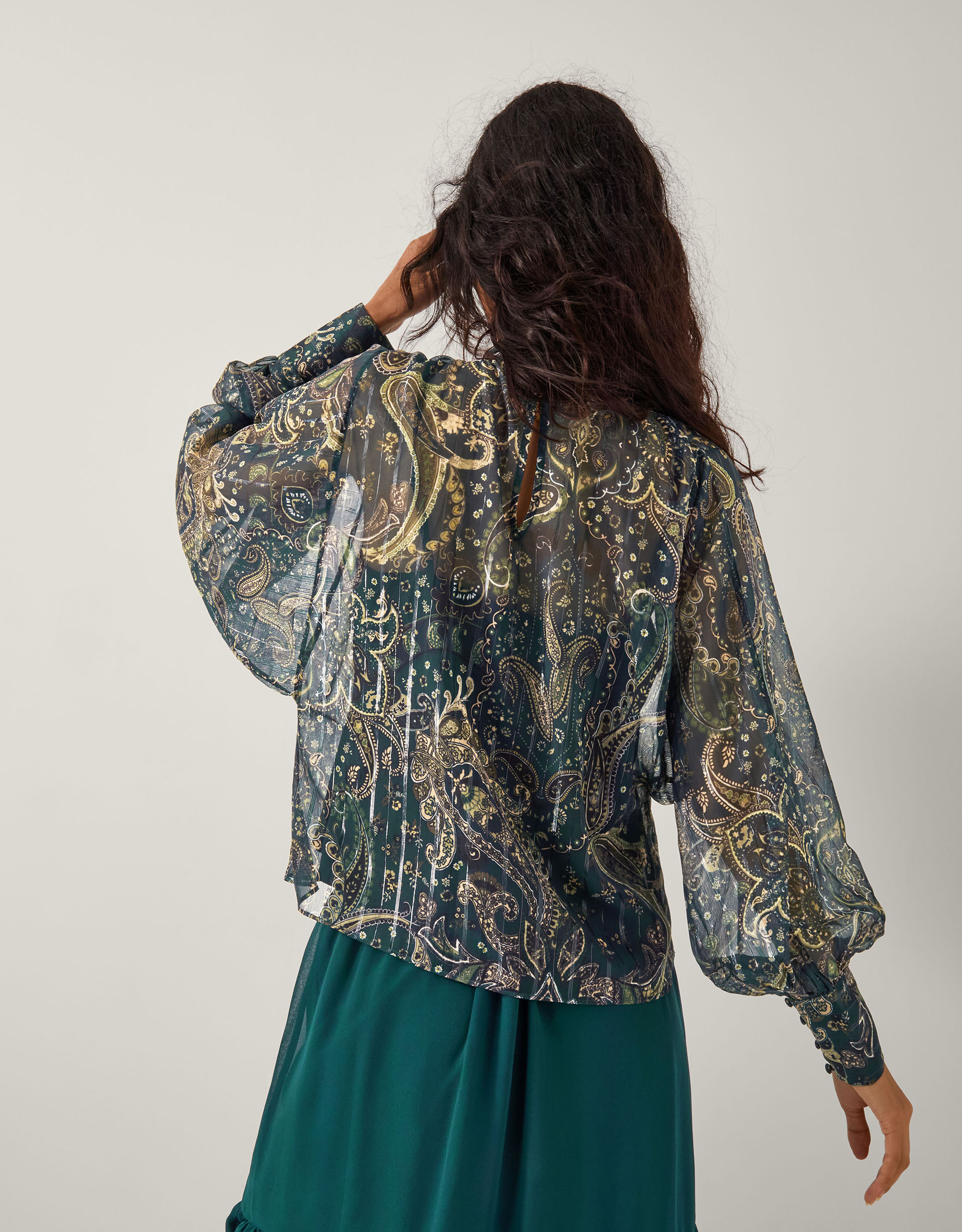 Monsoon Marianna Sheer Paisley Pussybow Blouse, view 3