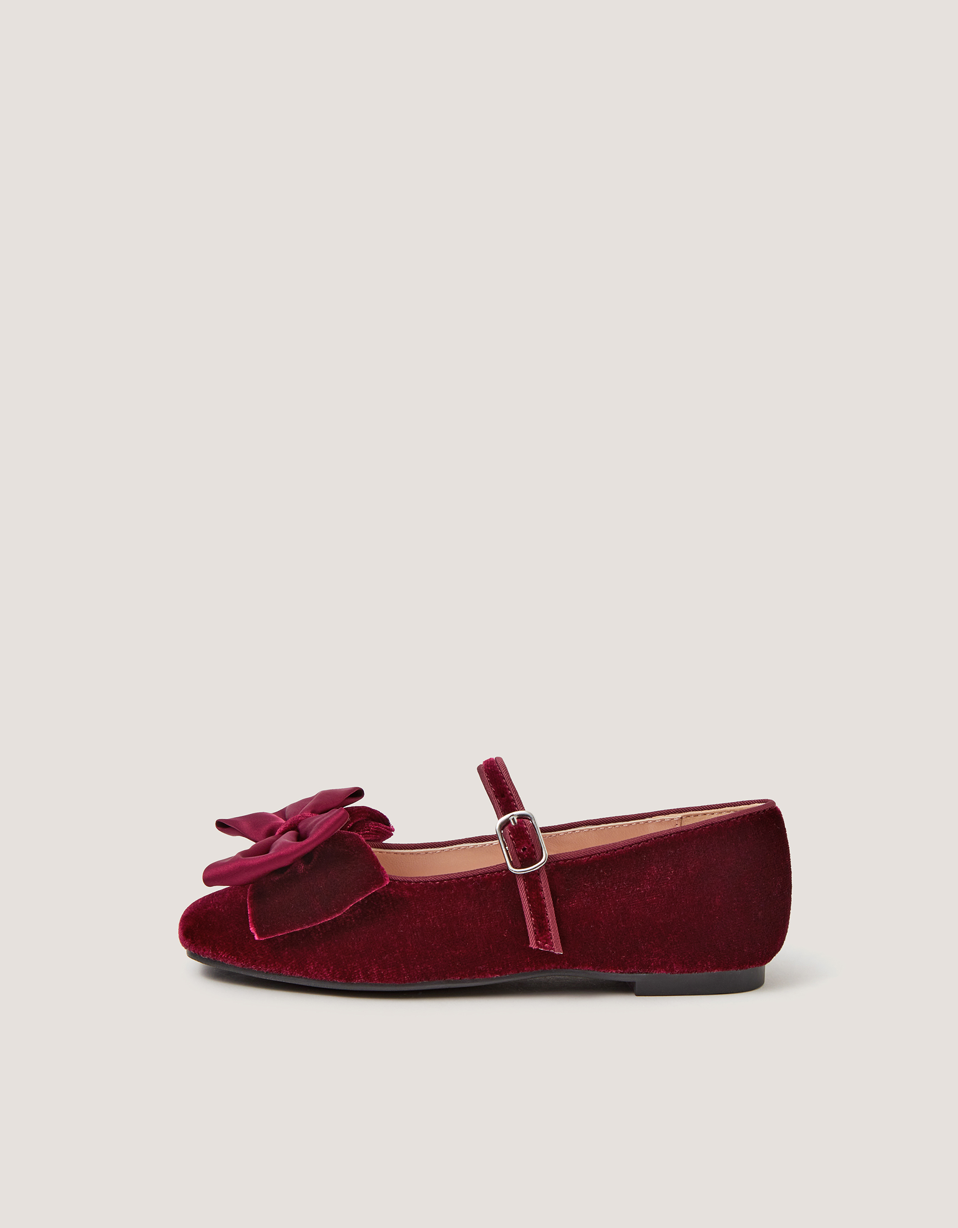 Monsoon Bow Velvet Ballet Flats in Red, view 3