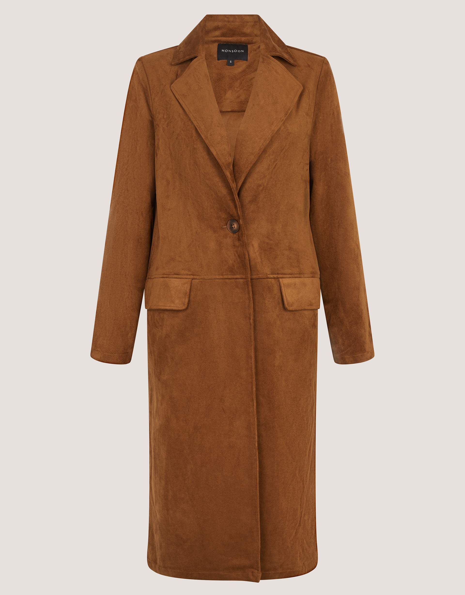 Monsoon Tove Faux Suede Coat in Tan, view 5